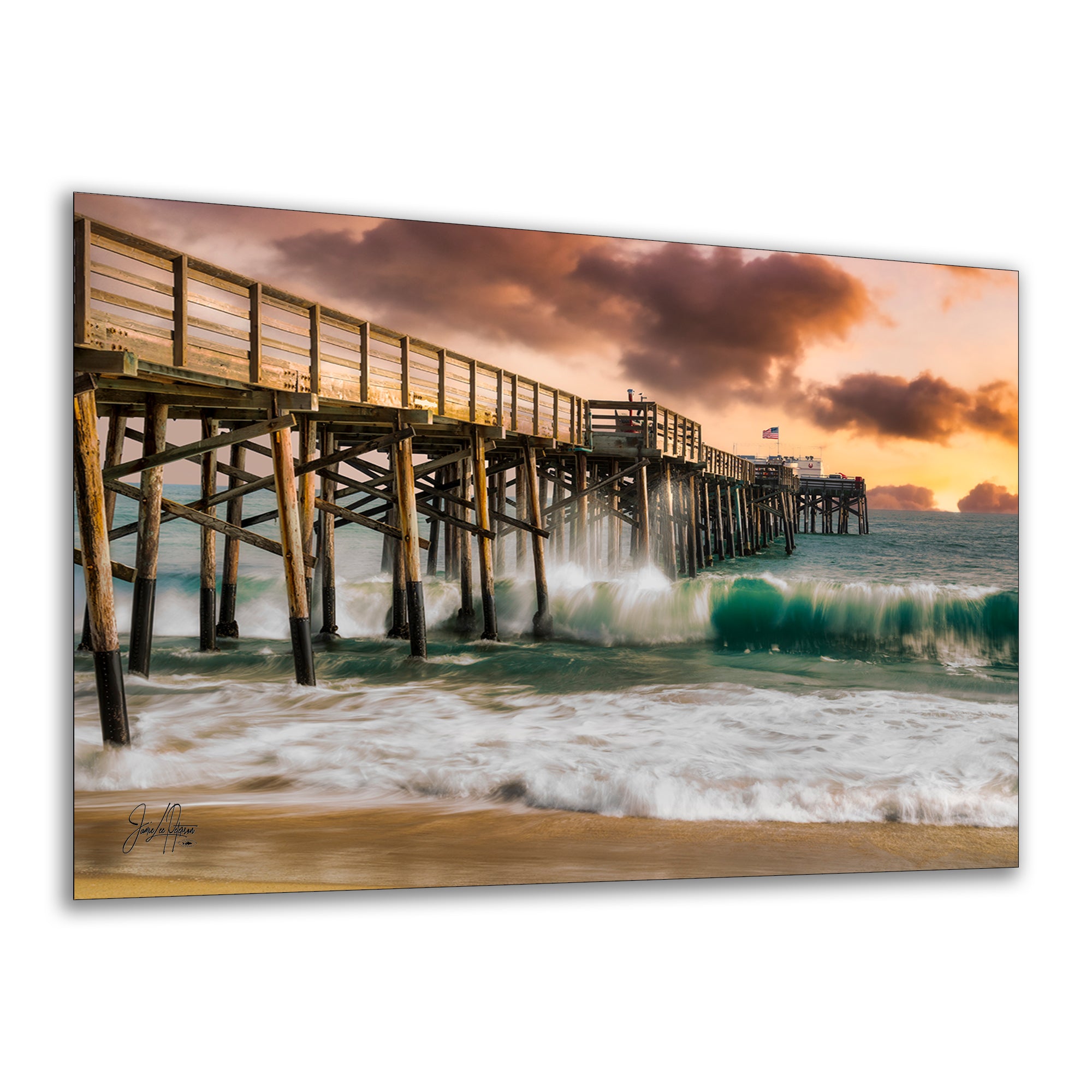 Limited Edition Fine Art Photography Ocean Picture, California Coastline Rolling Waves Under Pier