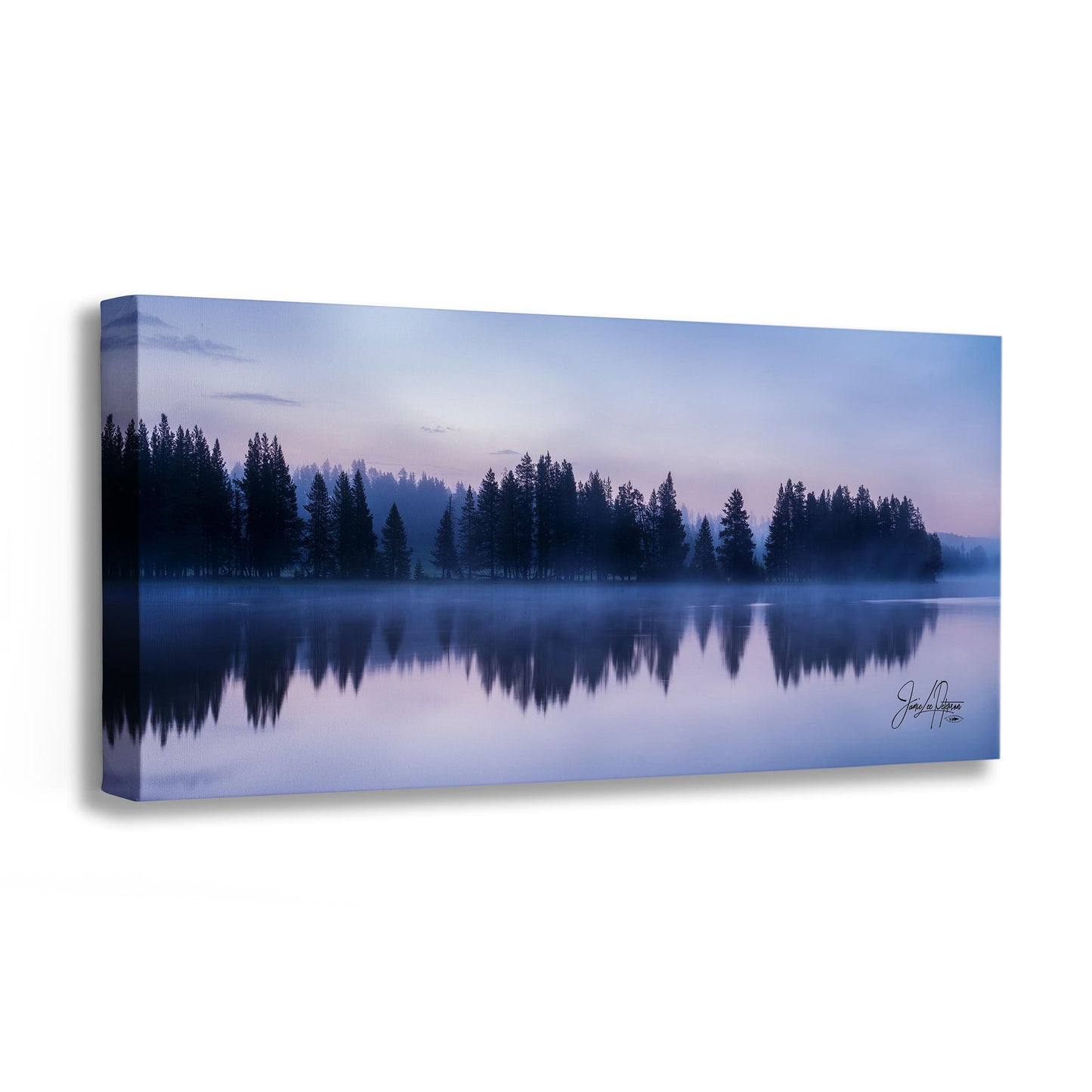 Yellowstone Lake Foggy Forest Picture, Reflection Nature Photo, Wyoming Landscape Relaxation Artwork for Meditation, Office, & House Decor