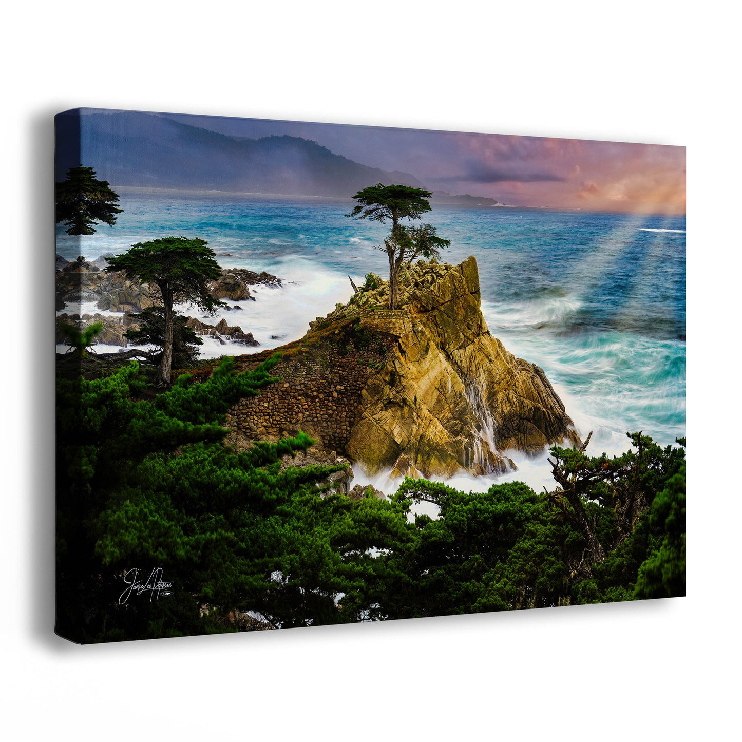 Lone Cypress Monterey Bay California Coastline Ocean Picture Nature Photo Relaxation Artwork for Meditation, Office, Dorm, House Decor