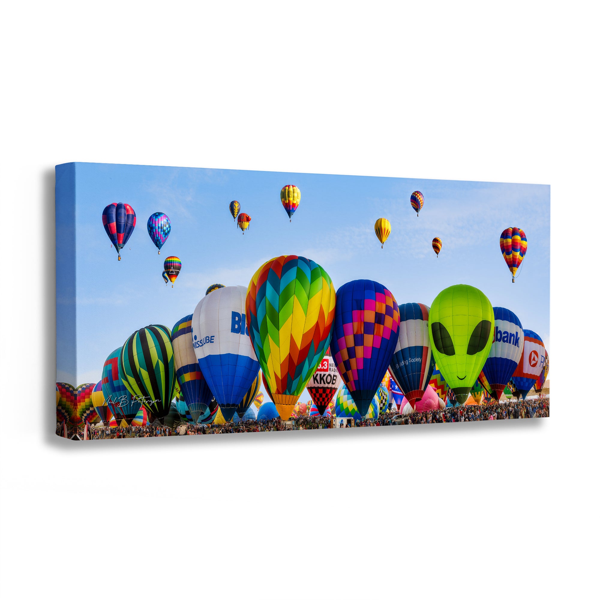Hot Air Balloon Festival Mass Ascension Panorama Photo Lift Off | Albuquerque New Mexico Balloon Fiesta Wall Art | Office, Cubicle & House Decor