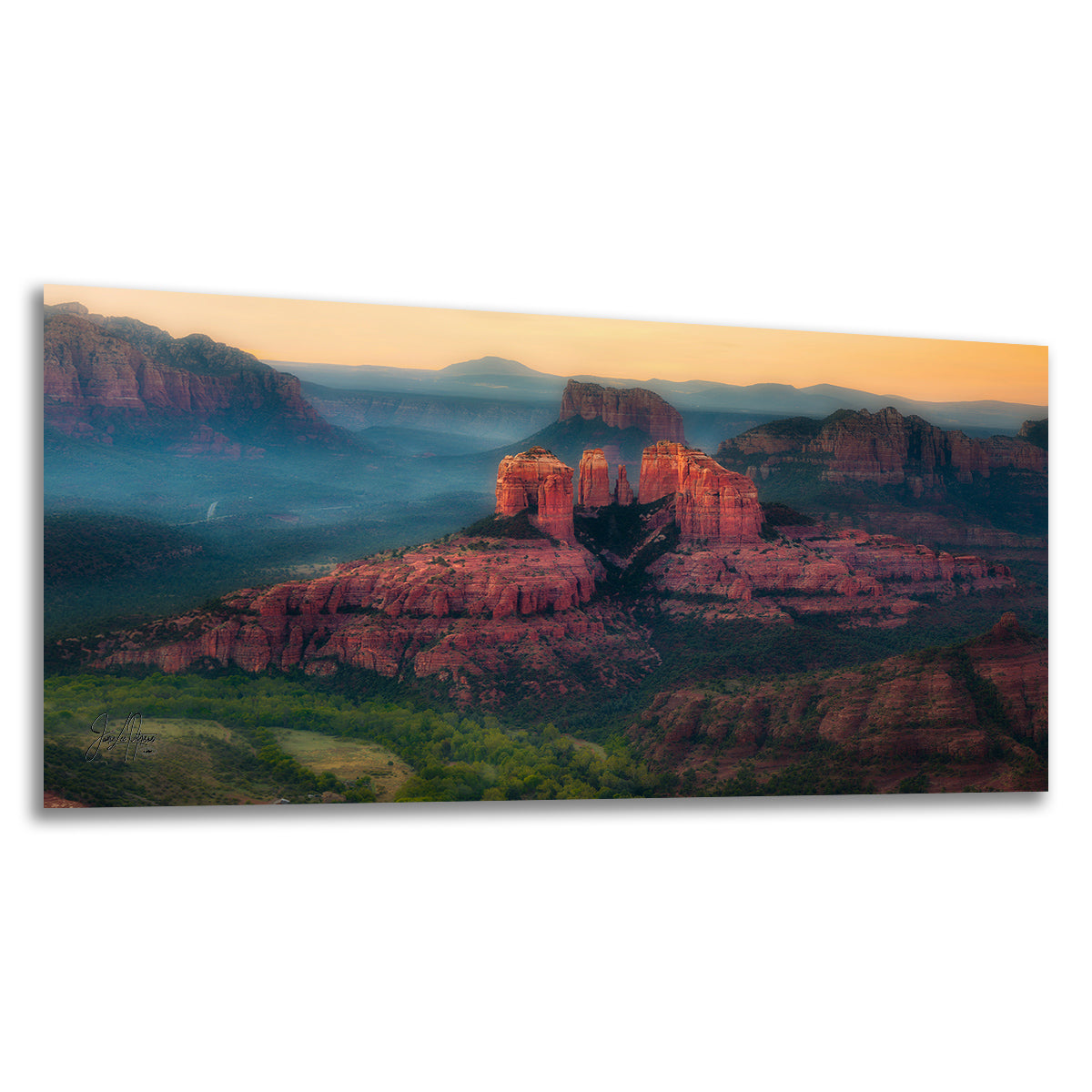 Cathedral Rock Aerial Sunrise, Sedona Arizona Desert Picture Nature Photo Relaxation Artwork for Meditation, Office, and House Decor