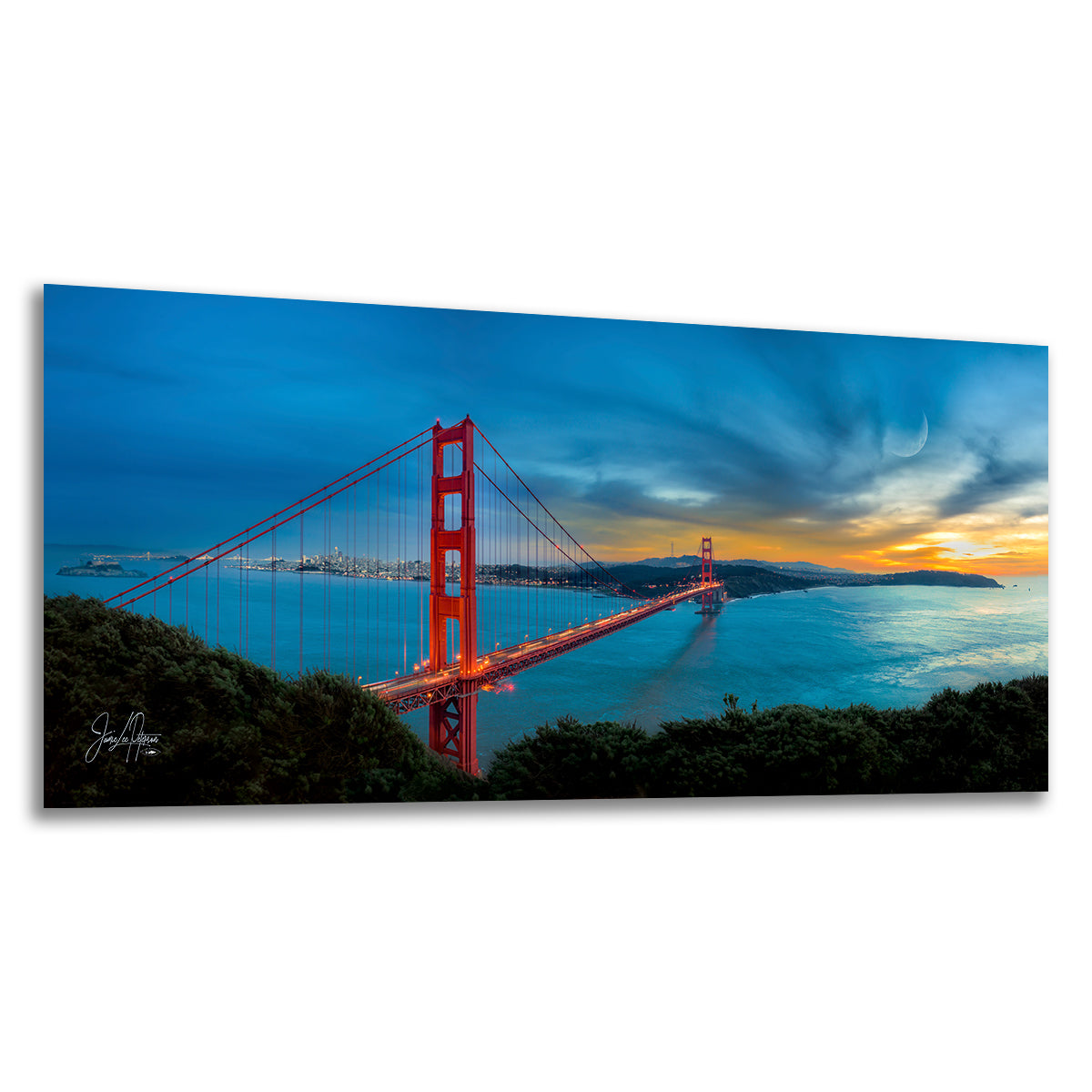 Limited Edition Fine Art Photography Bridge Picture, Golden Gate Bridge Sunset Panorama