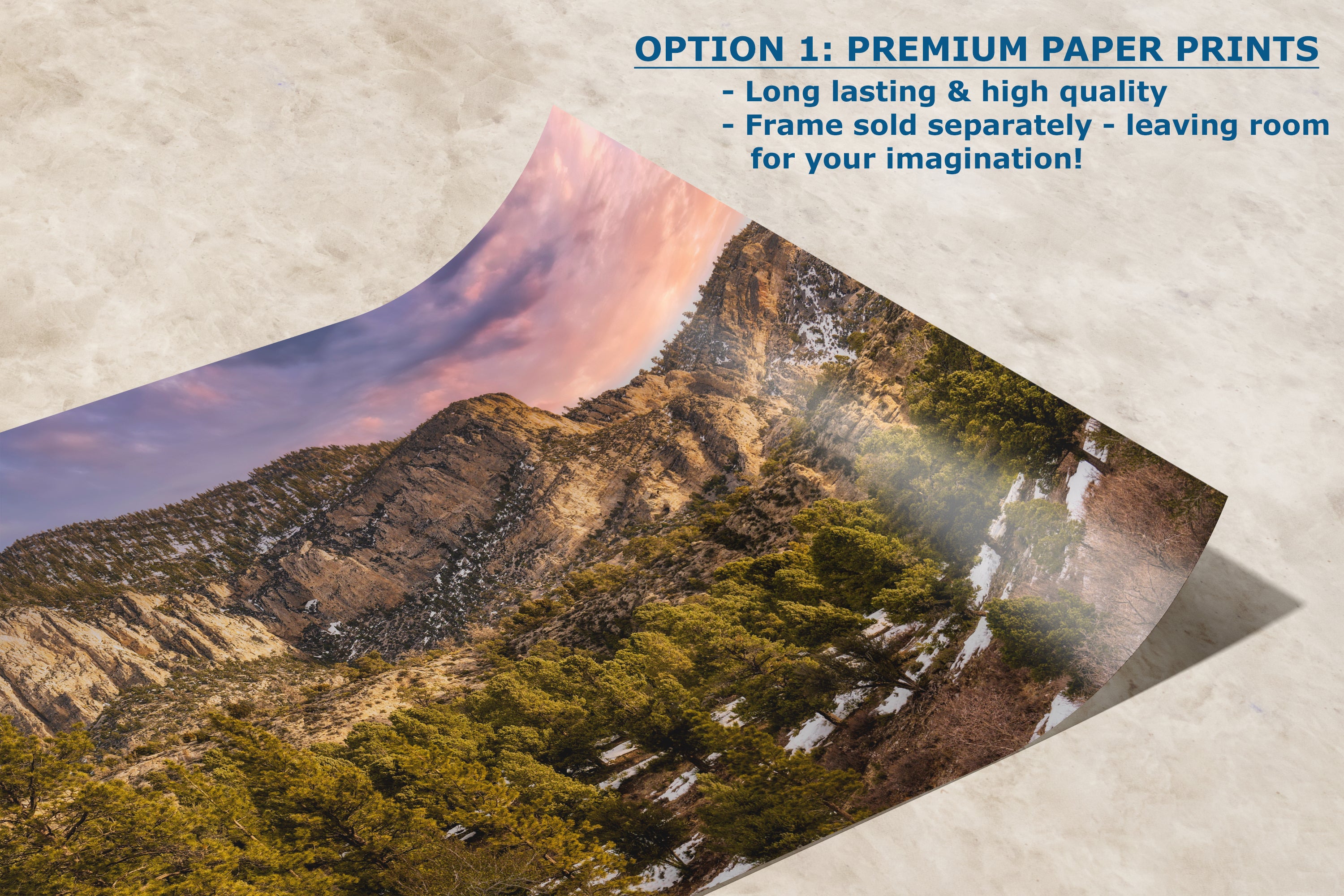 Mt Charleston Nevada Mountain Picture, Snowy Scenery Nature Photo Relaxation Artwork | Winter Landscape for Office, Dorm, Bohemian Decor