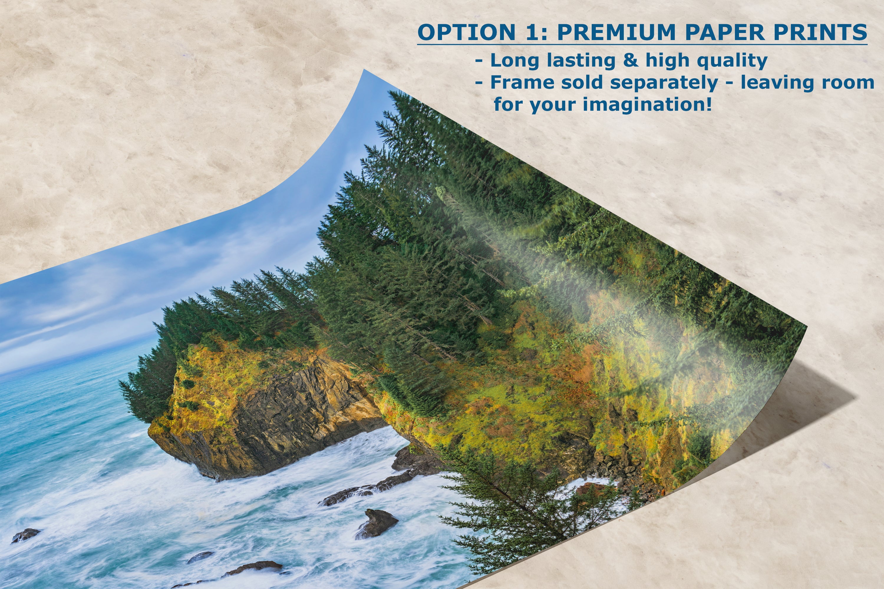 Oregon Coast Ocean Picture, Pacific Northwest Coastline Nature Photo Relaxation Artwork for Meditation, Apartment, Office & House Decor