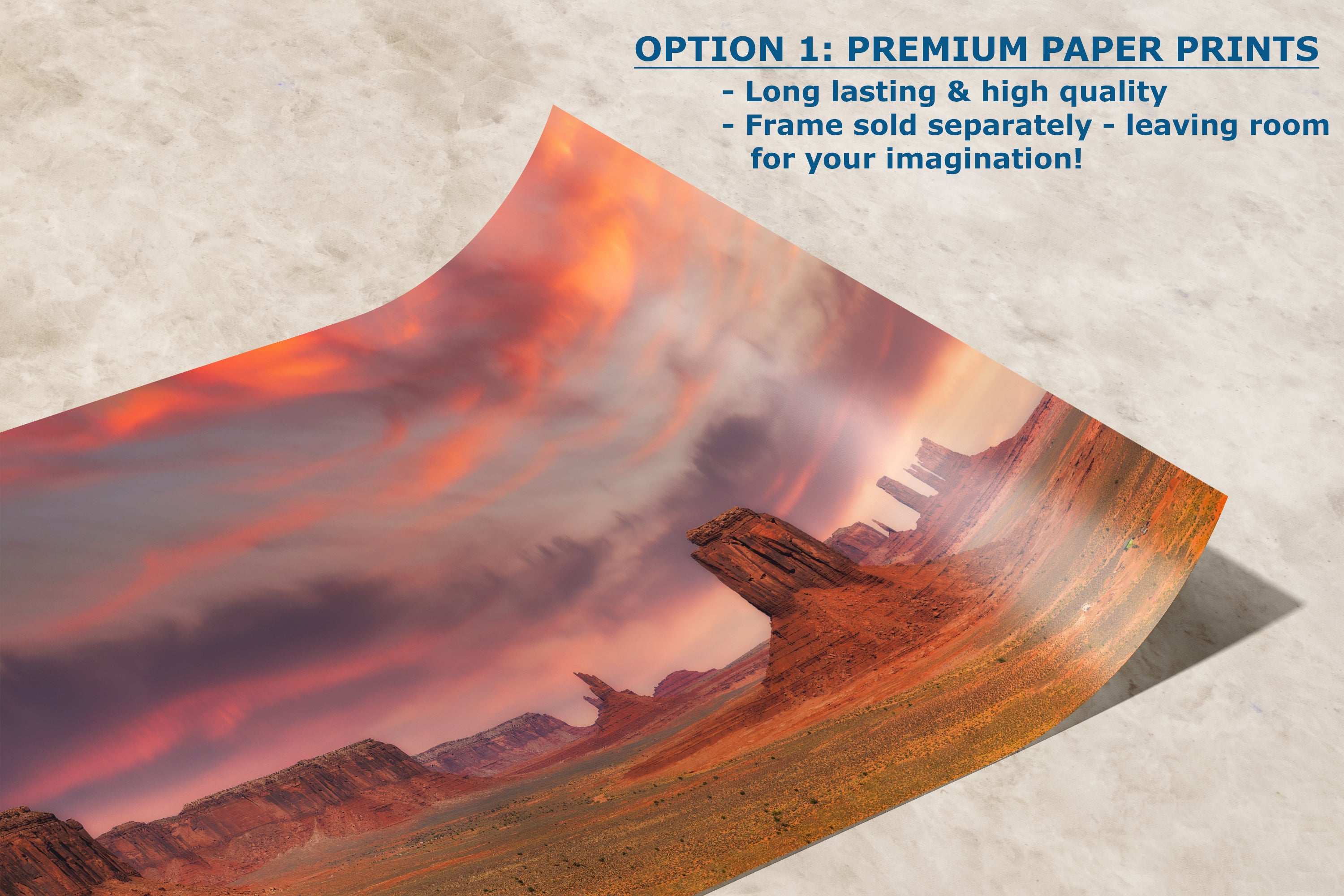 Monument Valley Arizona Desert Picture Nature Photo Panorama, Bohemian Style Relaxation Artwork for Meditation, Apartment, Office & House Decor