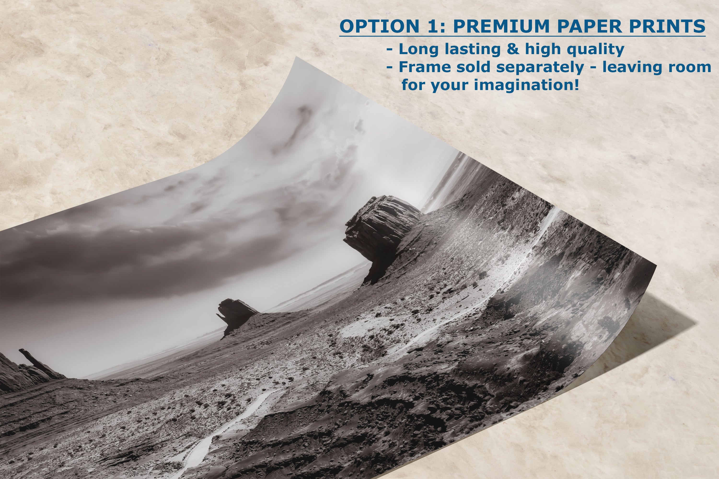 Monument Valley Arizona Desert Picture, Black and White Nature Photo, Bohemian Style Relaxation Artwork for Meditation, Apartment, Office & House Decor