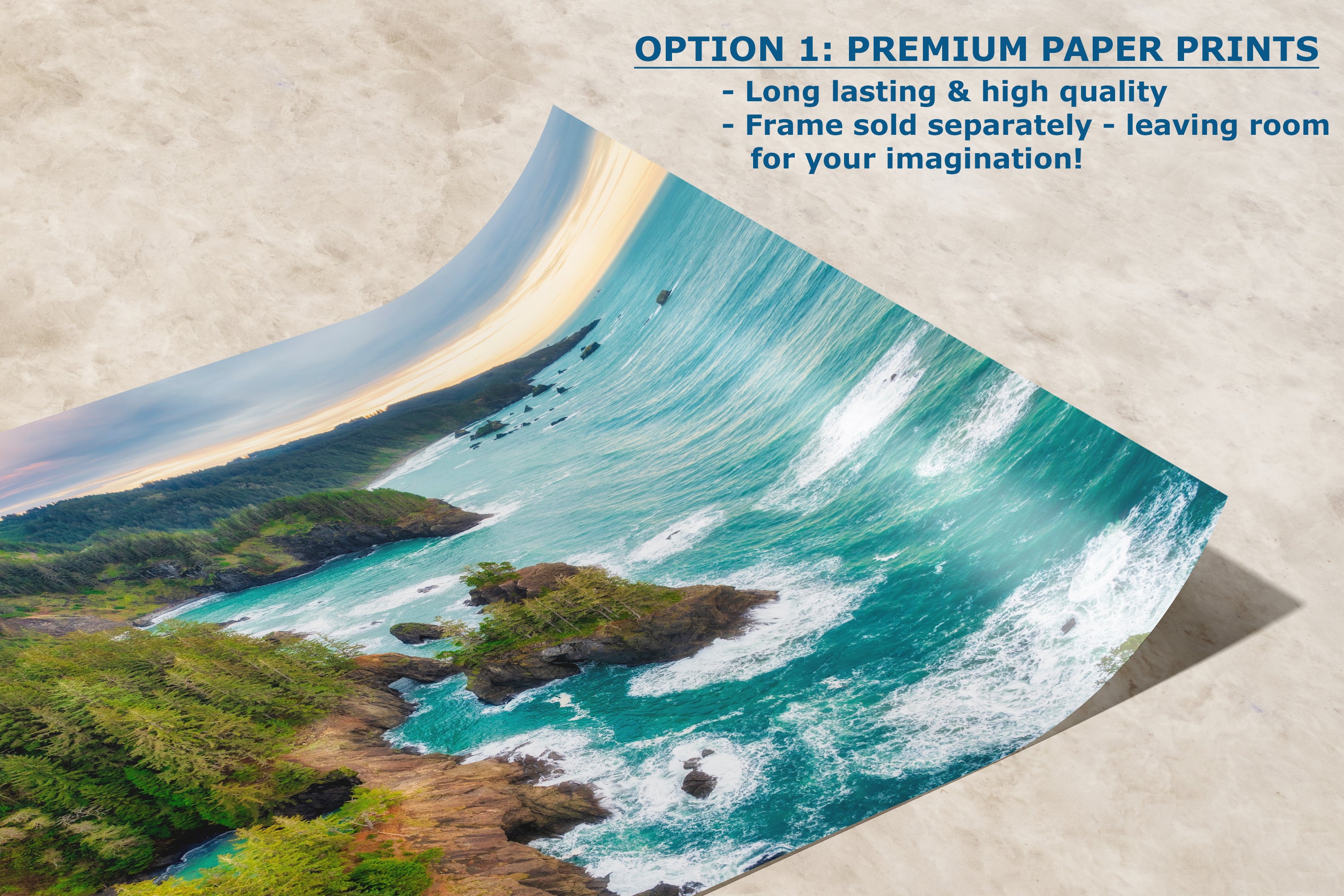 Oregon Coast Ocean Picture, Pacific Northwest Sunrise Nature Photo Relaxation Artwork for Meditation, Apartment, Office & House Decor