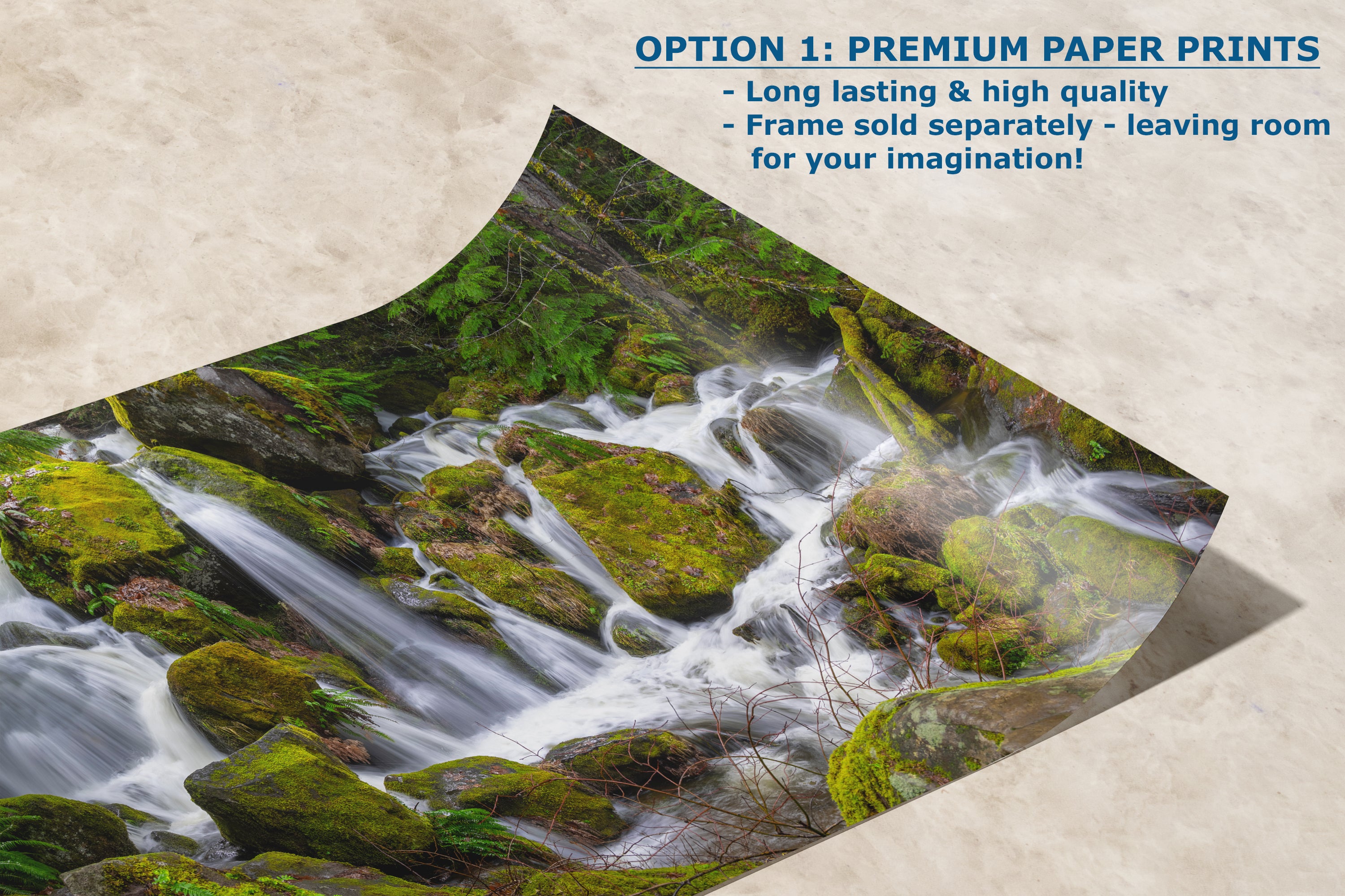 Oregon Pacific Northwest Waterfall Picture Nature Photo Relaxation Artwork in Bohemian Style for Meditation, Office, Apartment, House Decor