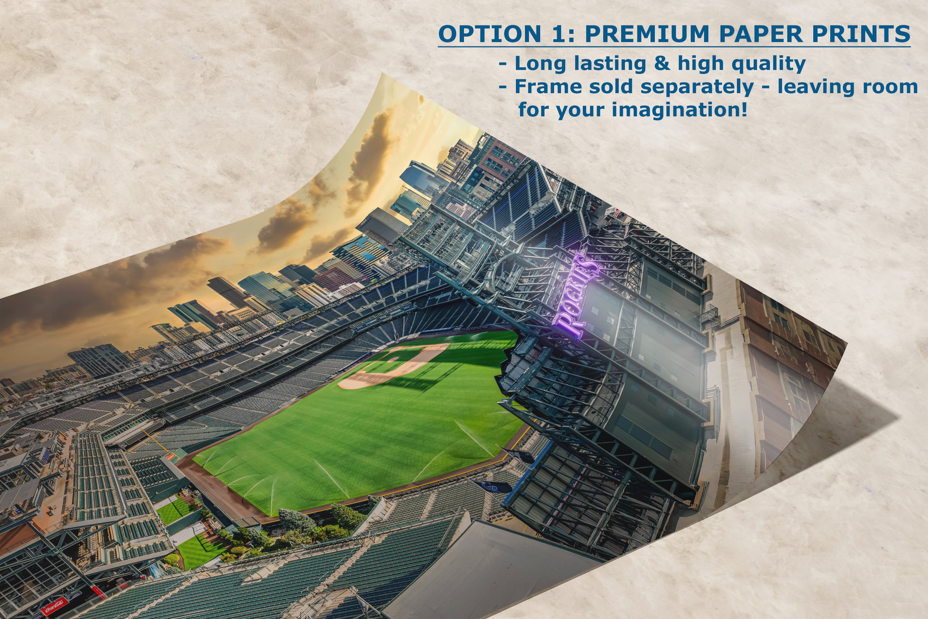 Colorado Rockies Baseball Stadium Wall Art | Coors Field Denver Colorado Skyline Print for Man Cave Decor & Sports Fans