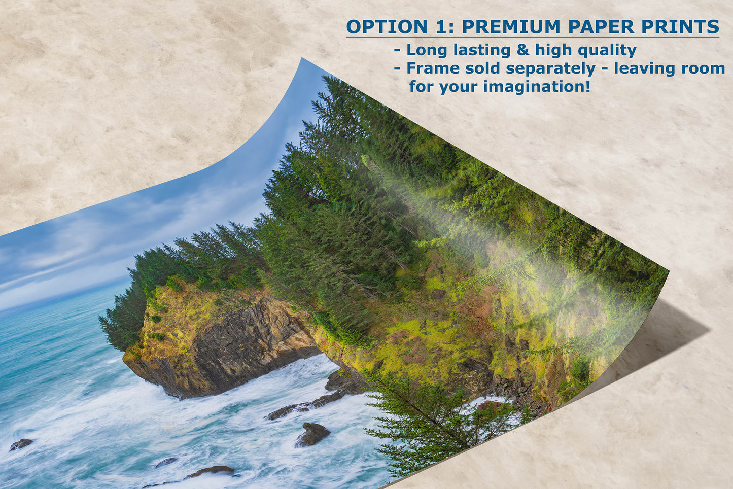 Oregon Coast Ocean Picture, Pacific Northwest Coastline Nature Photo Relaxation Artwork for Meditation, Apartment, Office & House Décor