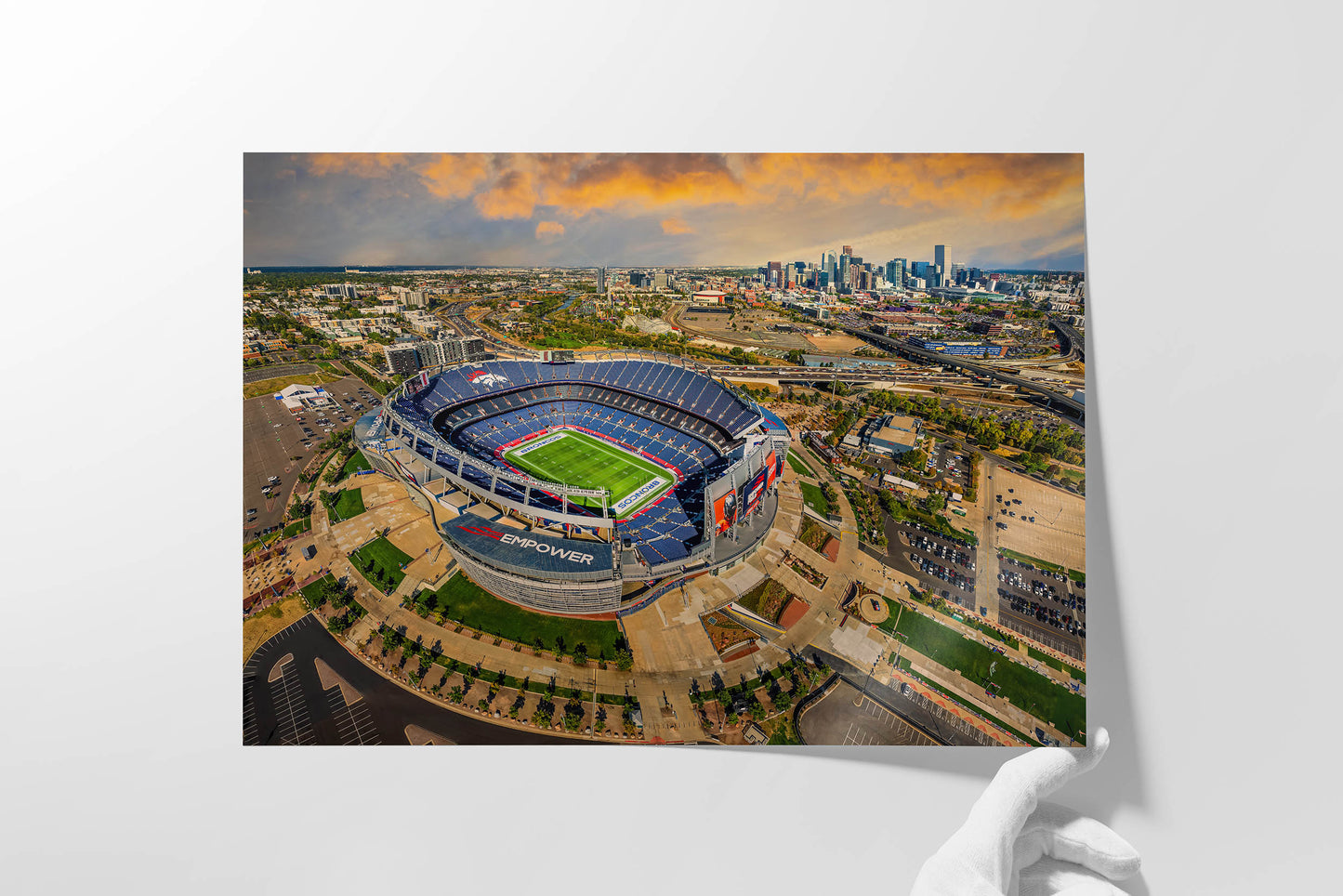 Denver Broncos Football Stadium | Mile High Stadium Denver Colorado Skyline Print | Sports Decor, Man Cave Art