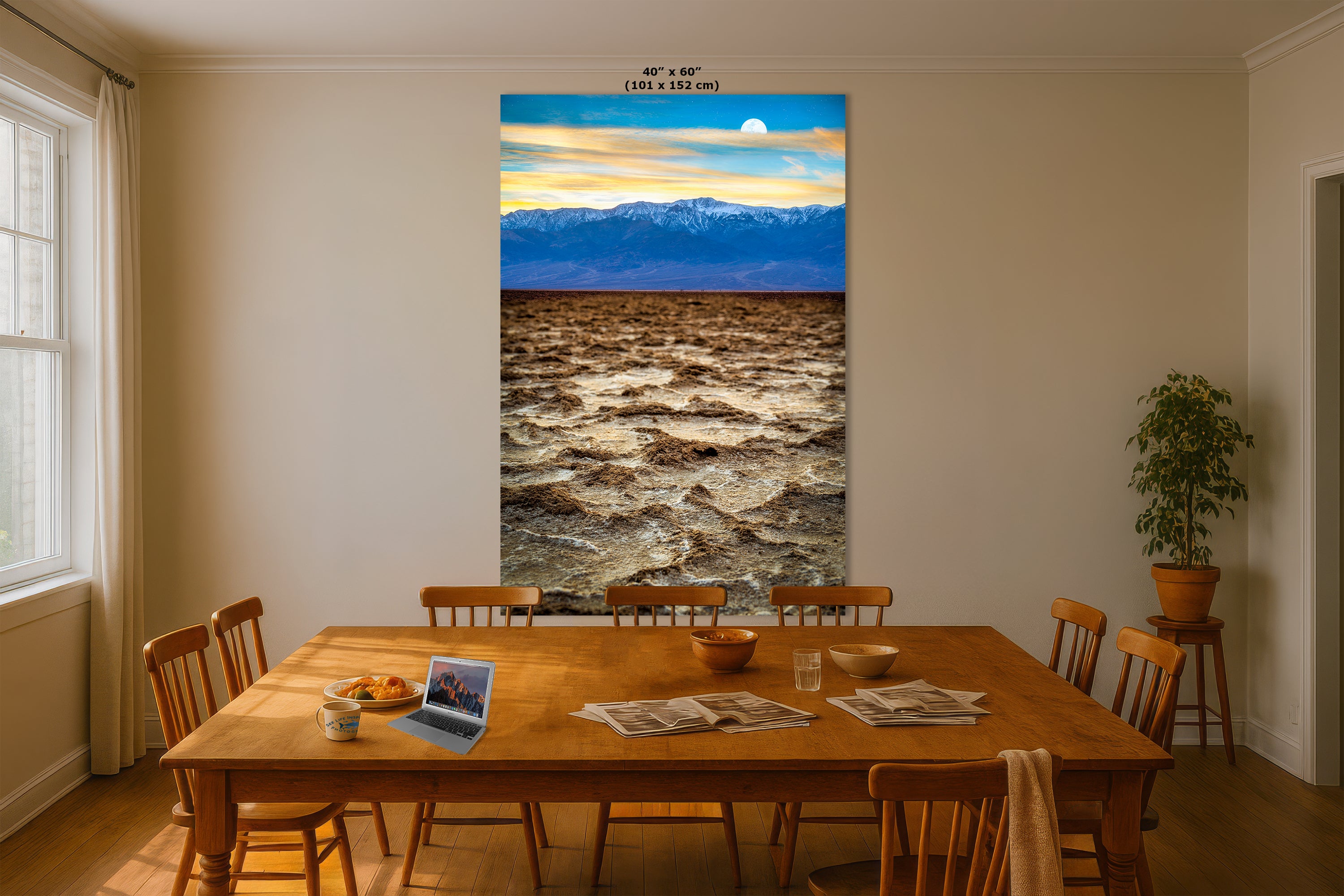 Death Valley National Park California Desert Picture Nature Photo, Badwater Basin Salt Flats and Telescope Peak Sunset Photo for House Decor