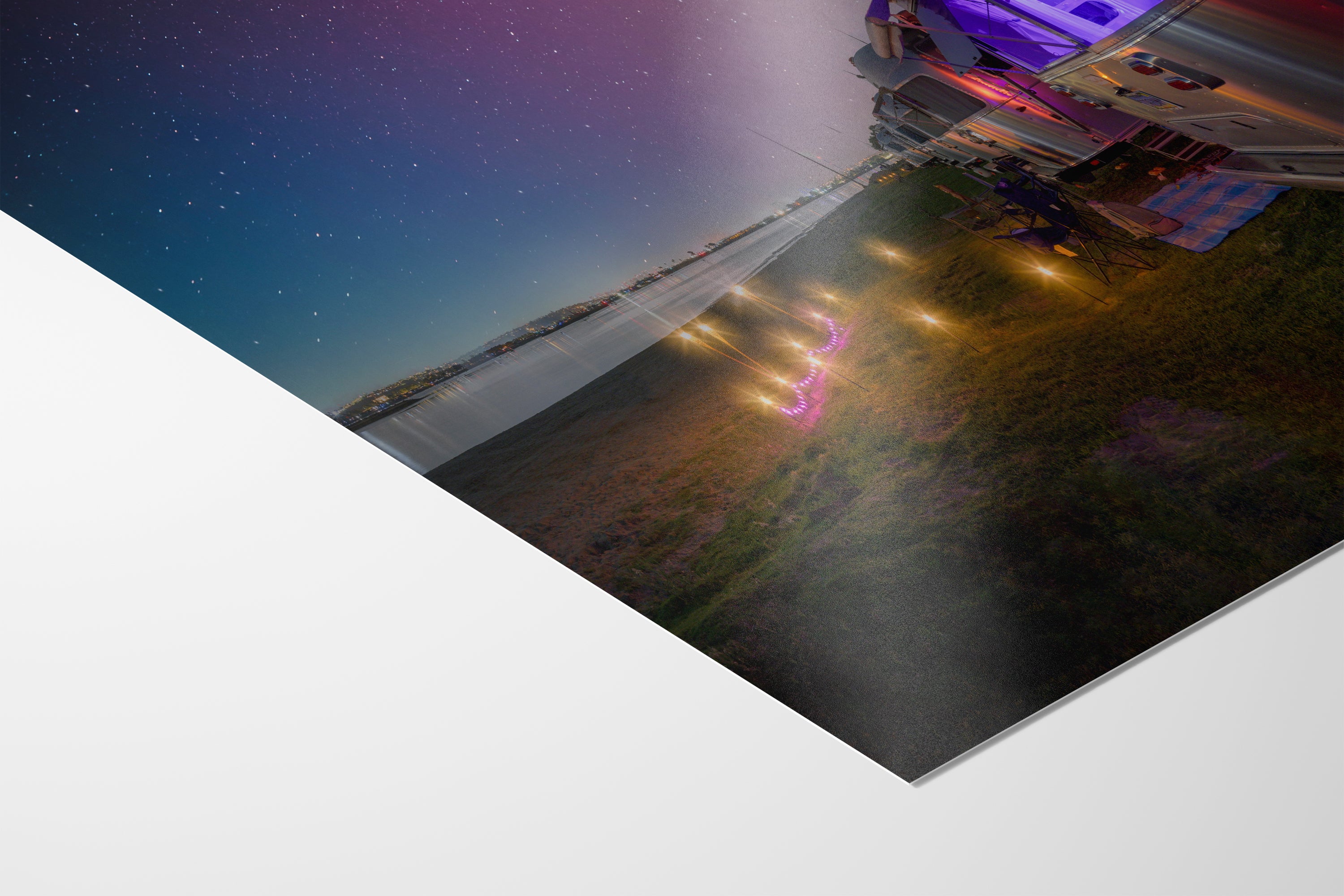 Airstream Travel Trailer Art Night Scene in San Diego, California Campsite Camping Decoration in Canvas, Paper, and Metal Wall Art