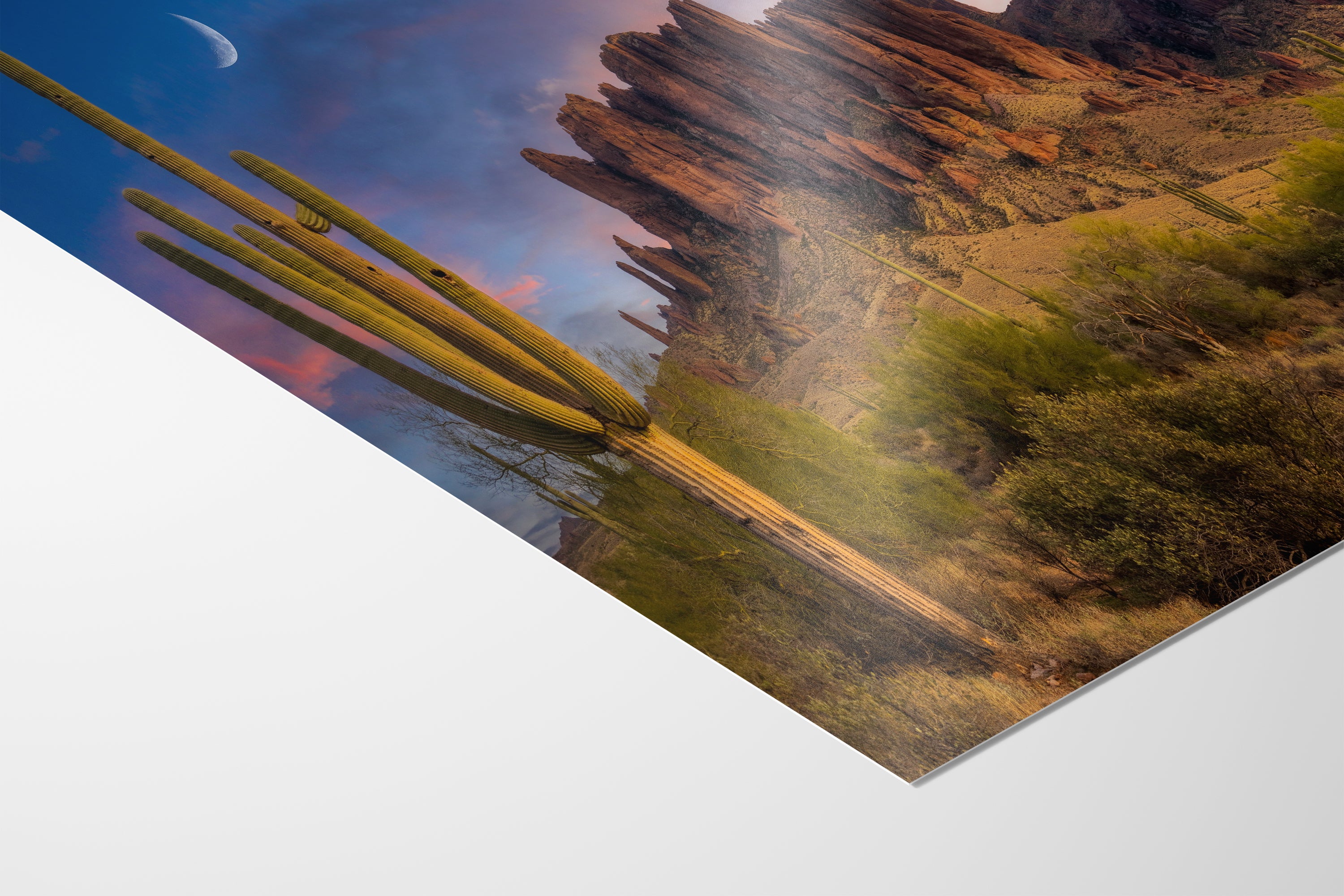 Arizona Desert Picture Sunset, Saguaro Cactus Artwork Nature Photo, Southwestern Wall Art of Superstition Mountains at Lost Dutchman State Park