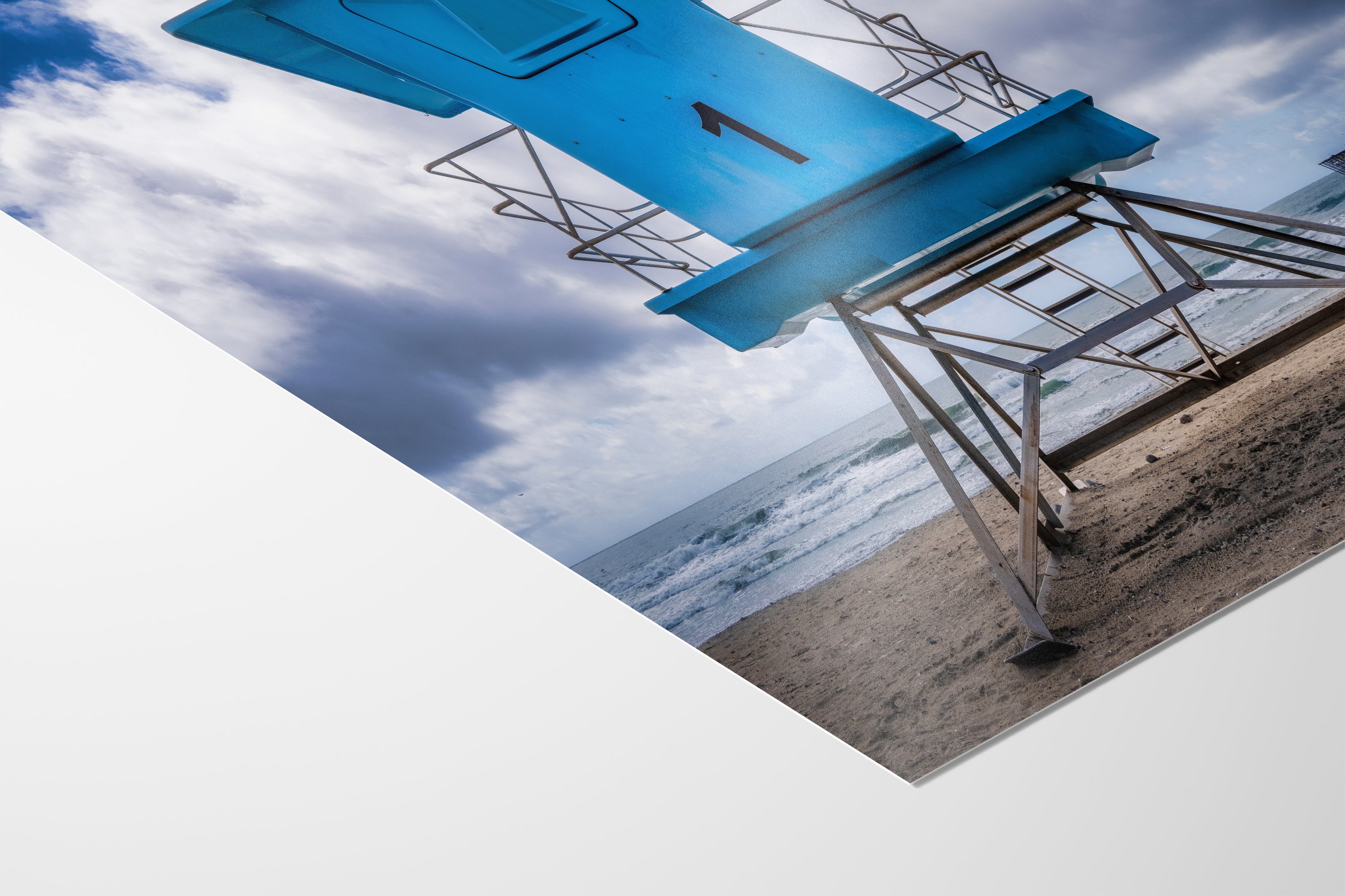 Southern California Coastline Lifeguard Tower Ocean Picture, Oceanside Pier Relaxation Artwork for Meditation, Office, Dorm, and House Decor