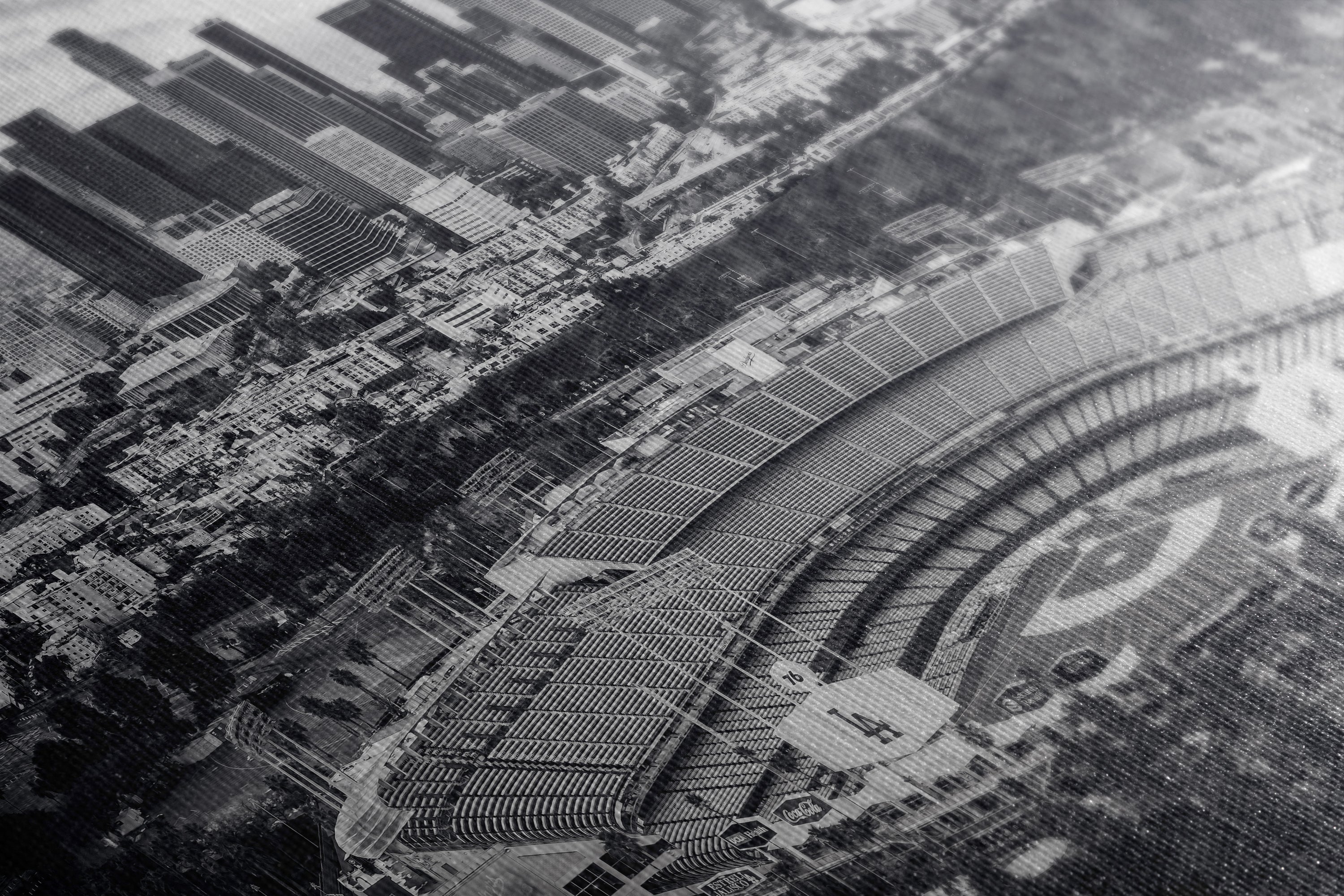 Dodgers Stadium Photo, Los Angeles Skyline Black and White Wall Art