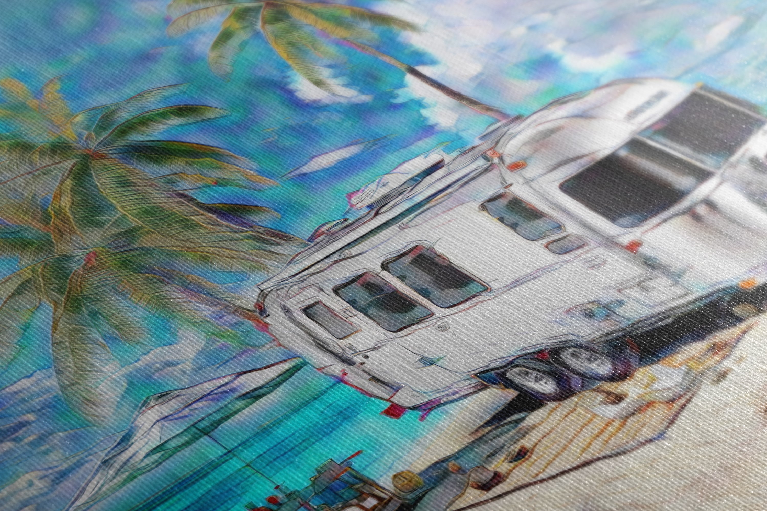 Airstream Travel Trailer Art at a Tropical Ocean Paradise Campsite