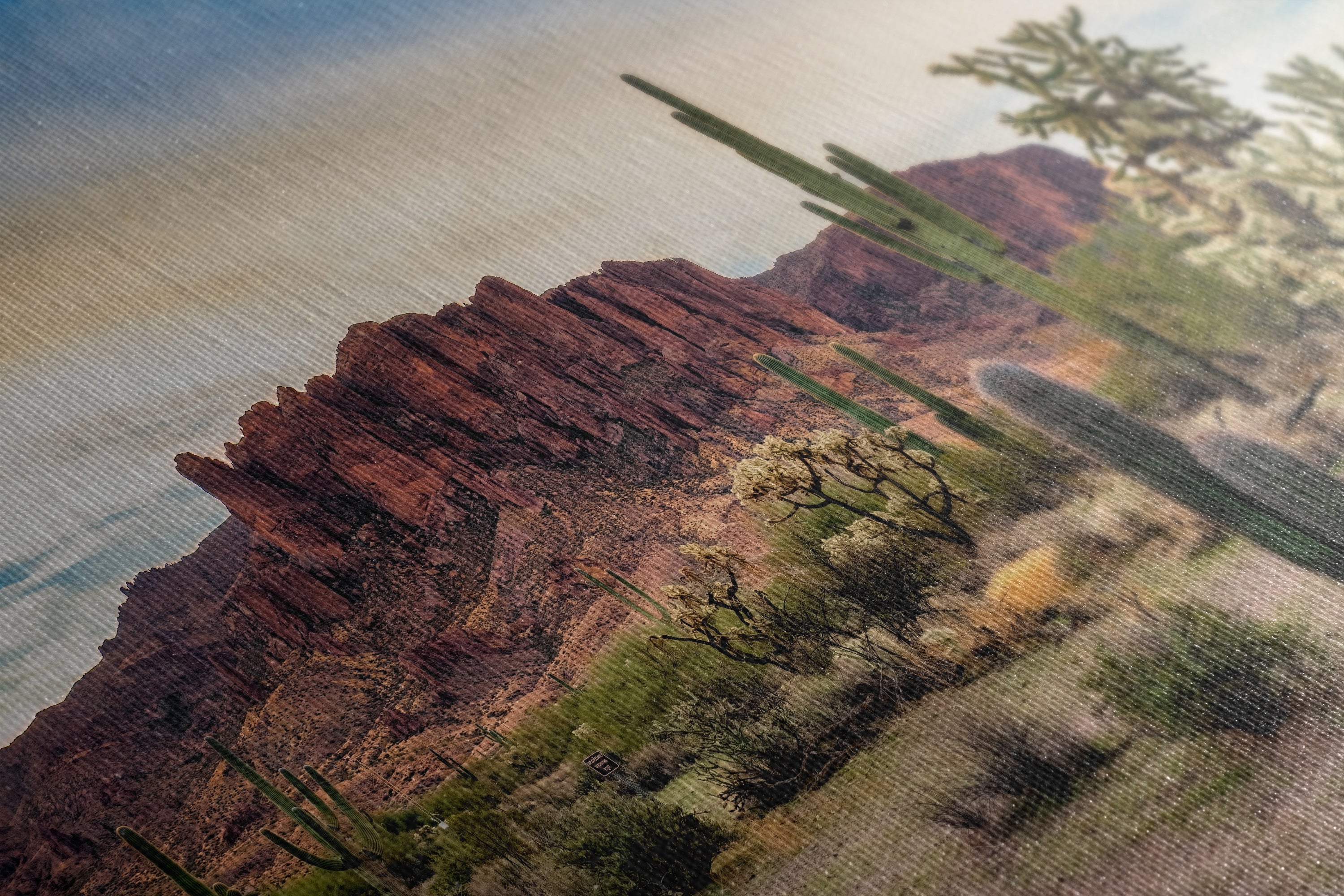 Arizona Desert Picture Wall Art Saguaro Cactus Artwork Nature Photo, Southwestern Wall Art of Superstition Mountains at Lost Dutchman State Park