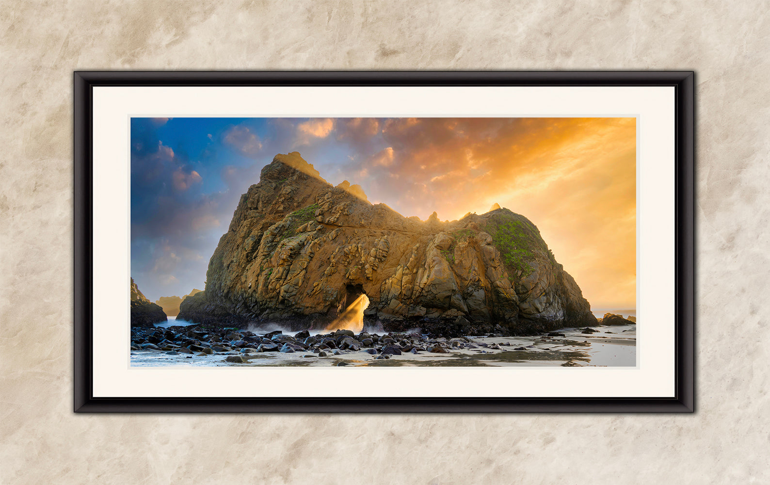 Limited Edition Fine Art Photography, Ocean Picture of Keyhole Arch California Coastline Sunset