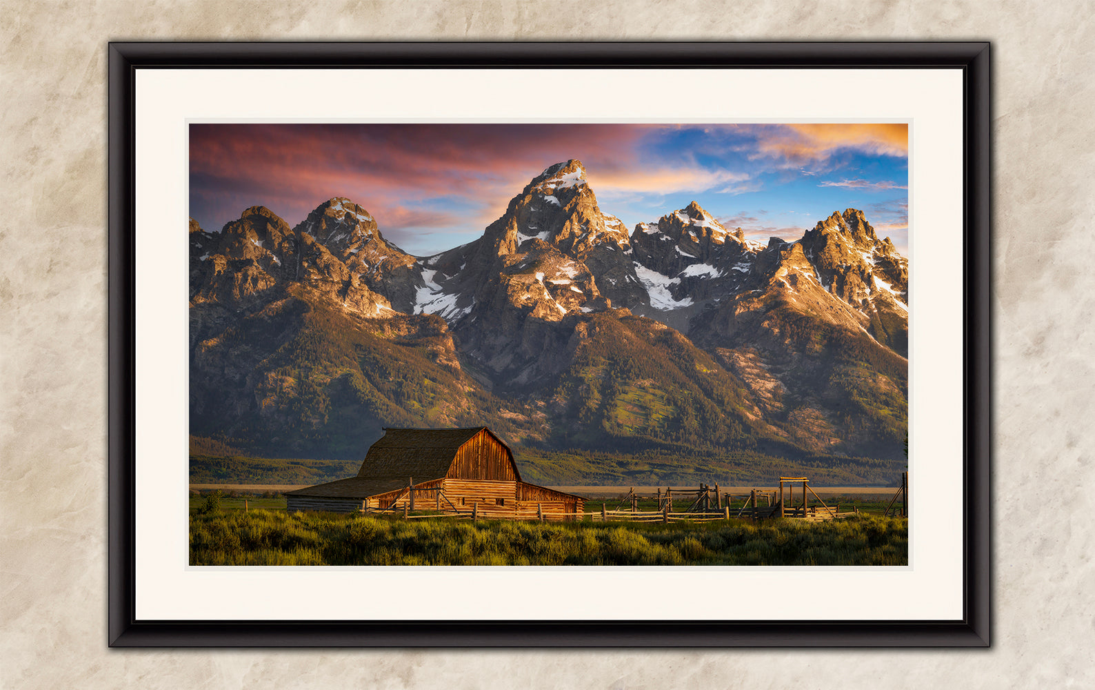Mormon Row Grand Teton National Park Nature Photo, Moulton Barn Mountain Picture Relaxation Artwork for Meditation, Office, House Decor