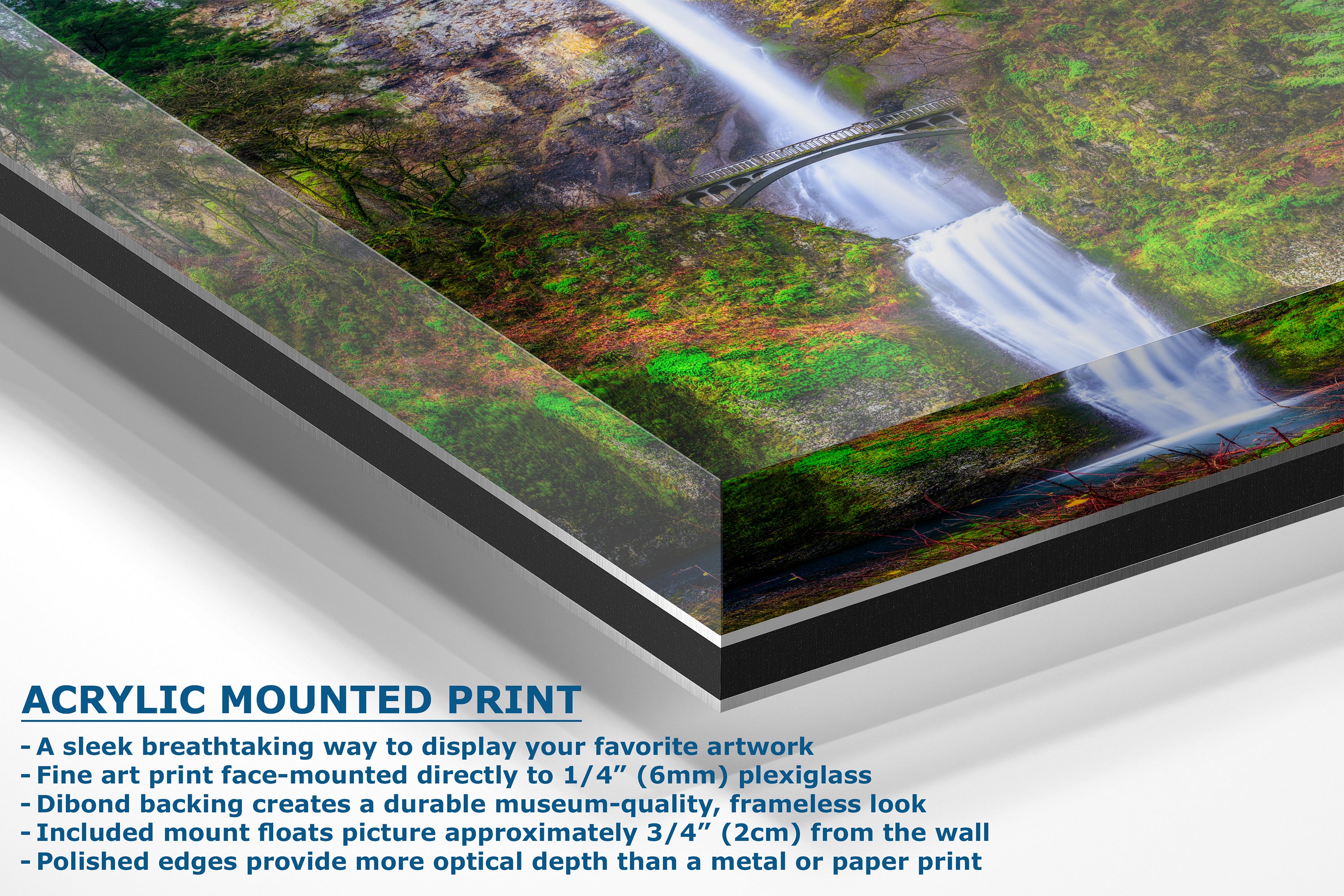 Multnomah Waterfall Picture Nature Photo Wall Art, Pacific Northwest Oregon Relaxation Artwork