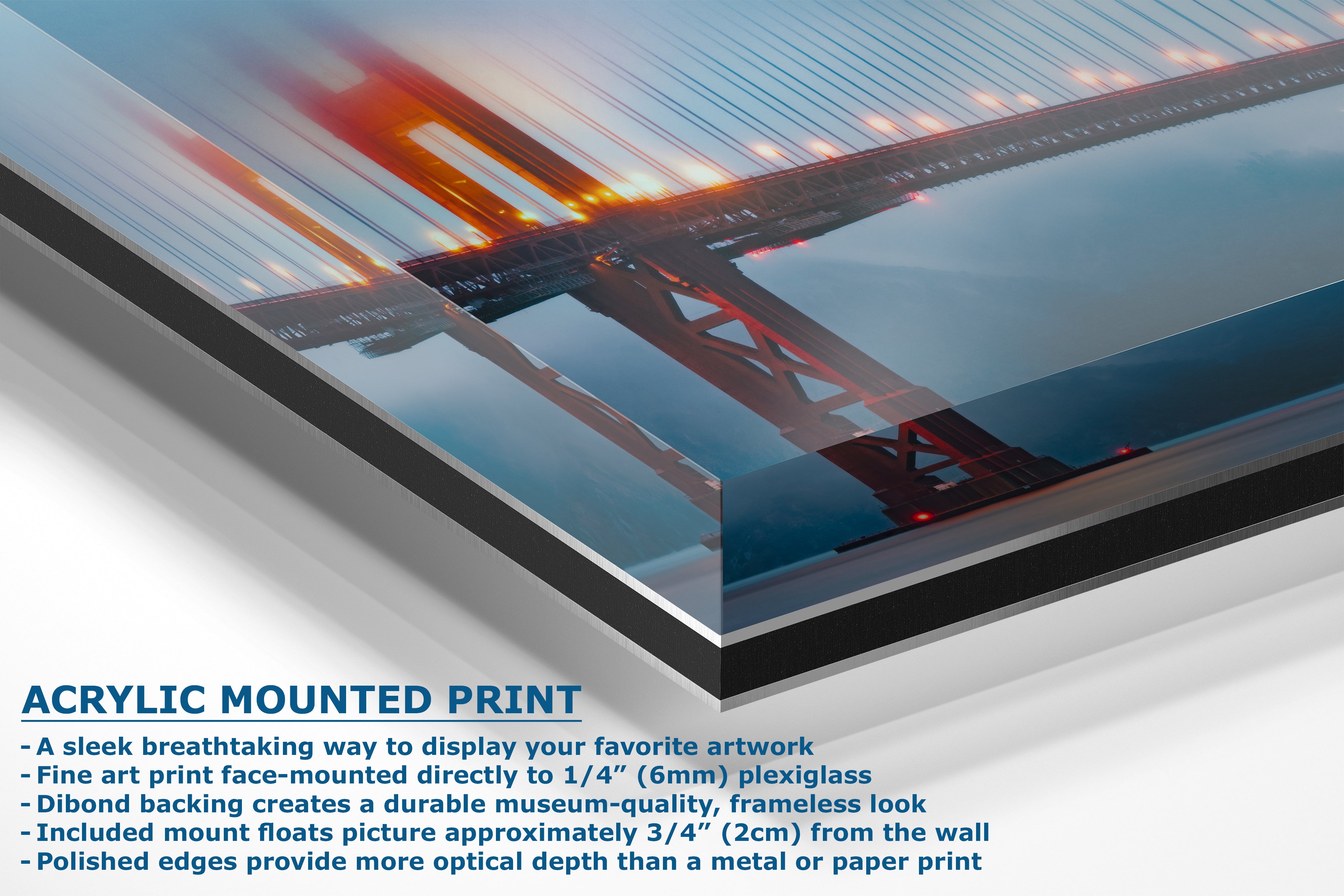 Limited Edition Fine Art Photography Bridge Picture, San Francisco Golden Gate in Blue Fog