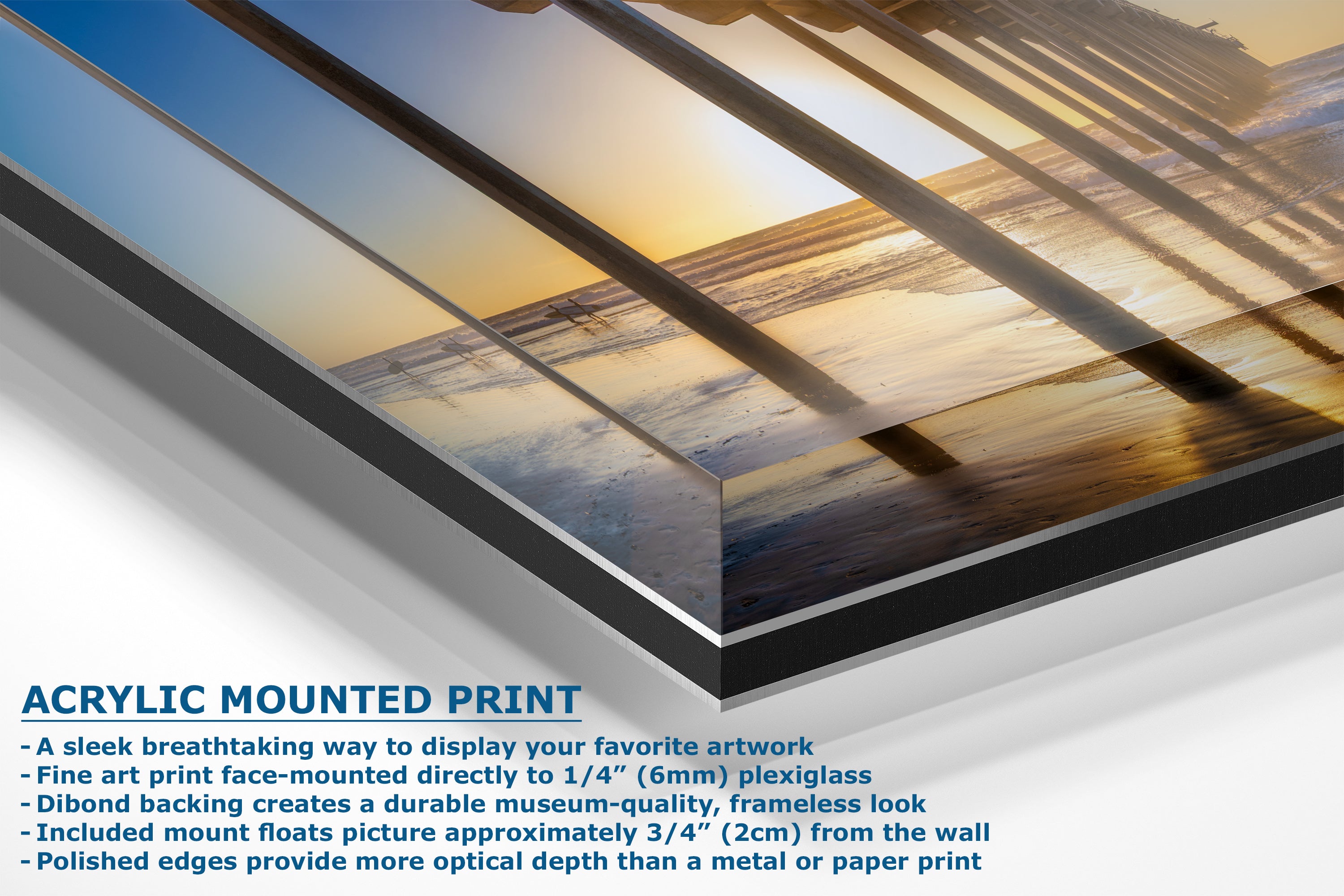 Limited Edition Fine Art Photography, Ocean Picture California Coastline Scripps Pier Sunset