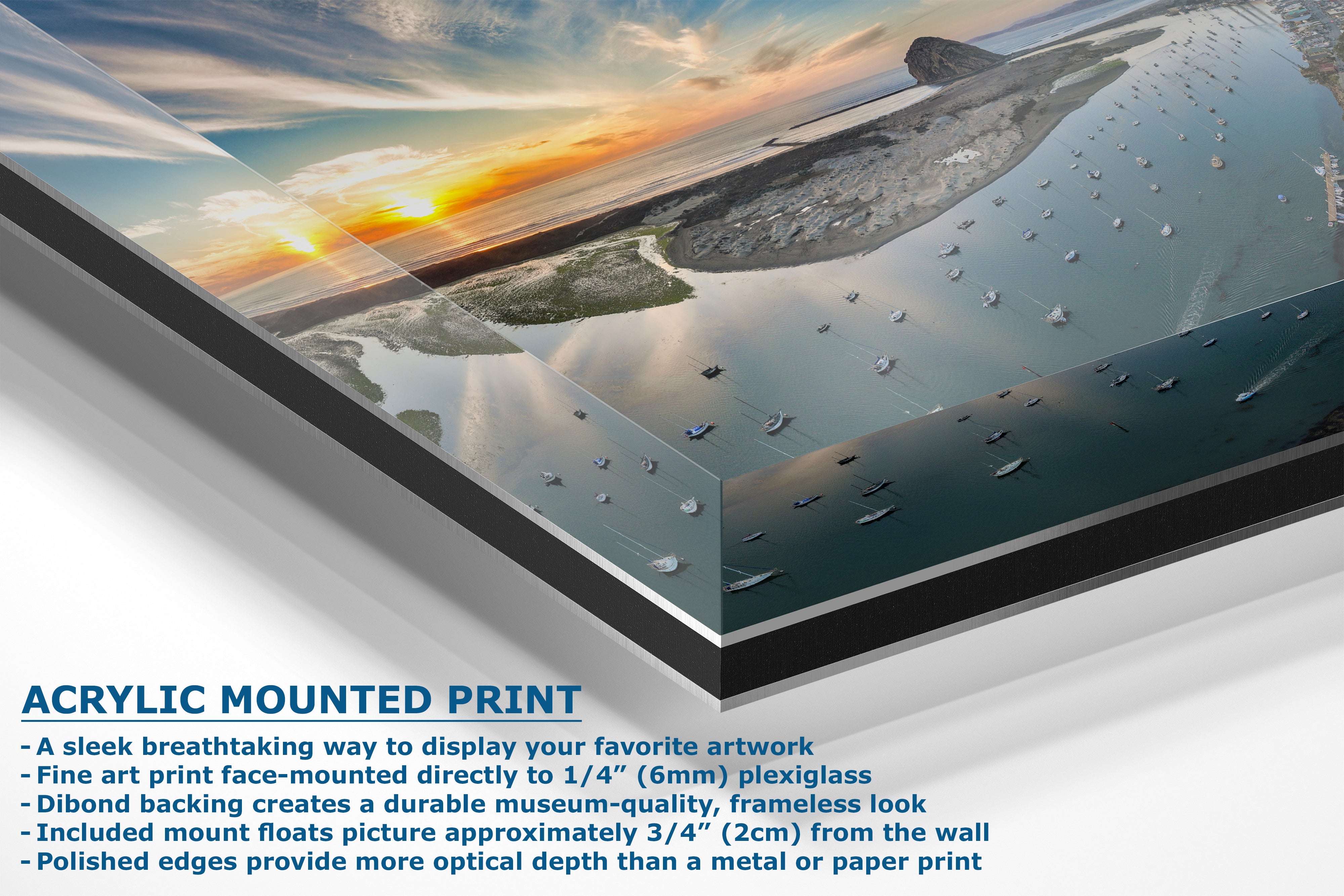 Limited Edition Fine Art Photography, Ocean Picture California Coastline Morro Bay Aerial Sunset