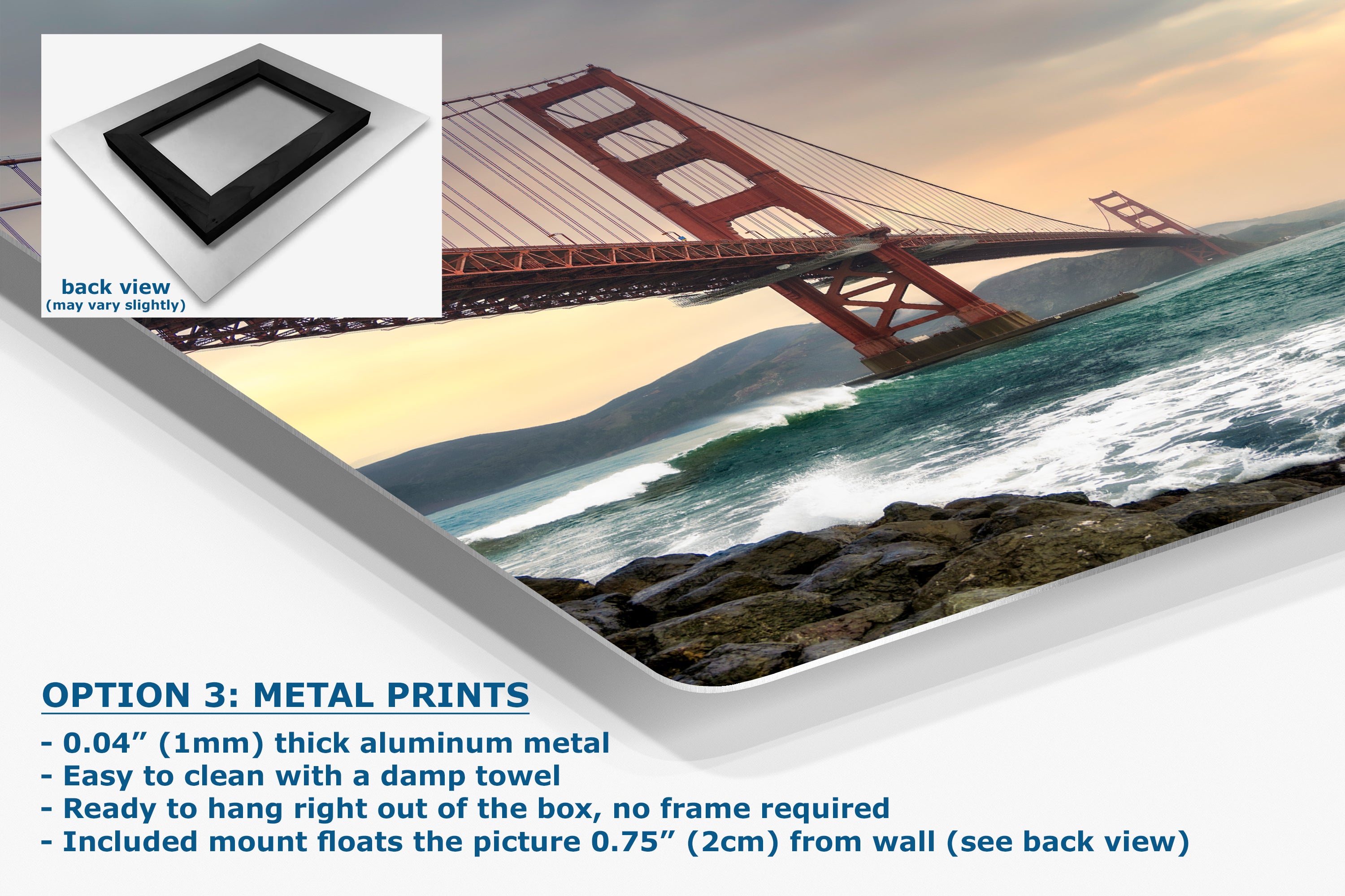 San Francisco Golden Gate Bridge Picture - California Coastline Giant Canvas Print for House Decor & Housewarming