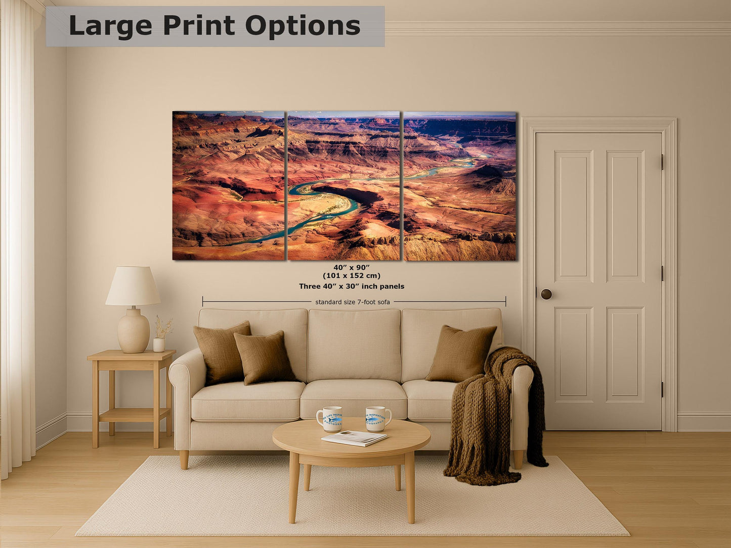 Grand Canyon National Park, Aerial Arizona Desert Picture Nature Photo, Bohemian Style Relaxation Artwork for Meditation, Apartment, Office & House Décor