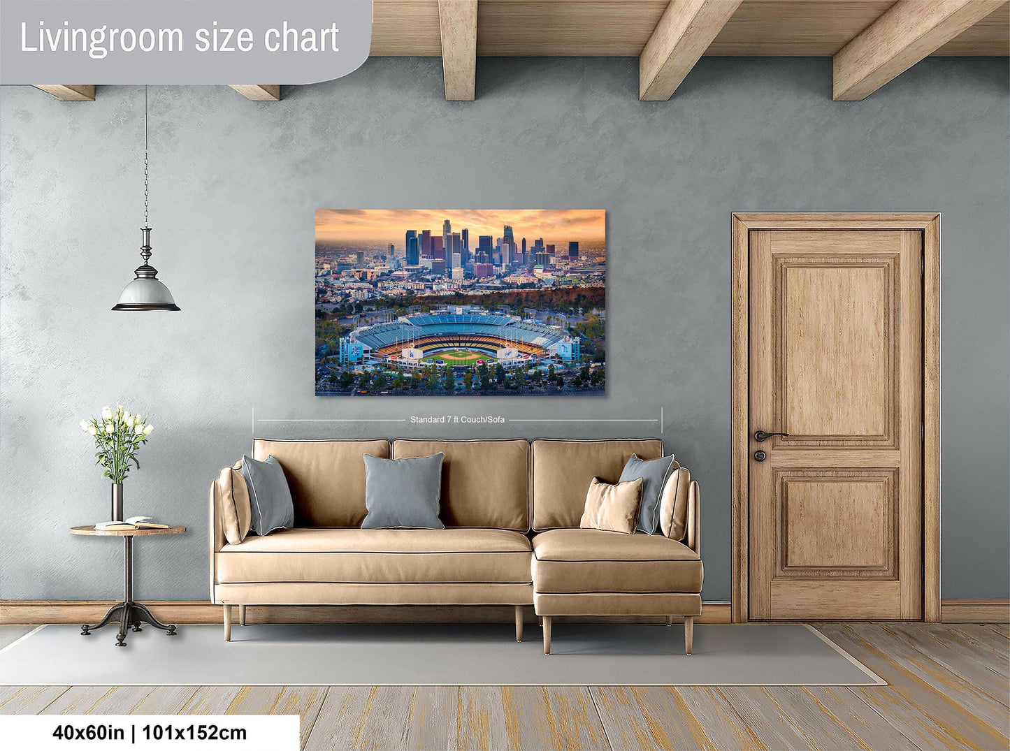 Los Angeles Dodgers Baseball Stadium, LA Skyline Urban Cityscape Photo for Dorm Room, Man Cave, and Office