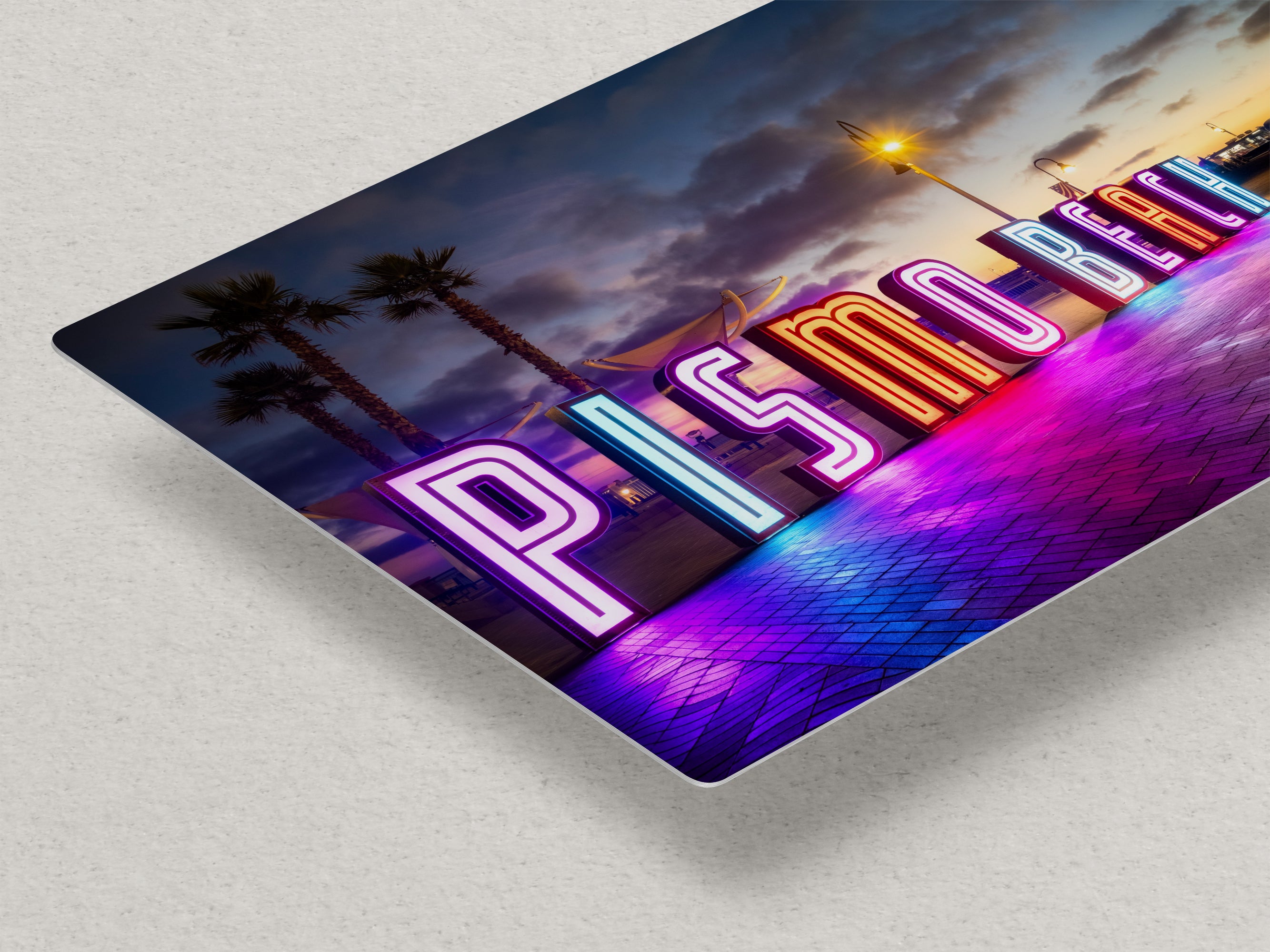 Pismo Beach Iconic Neon Sign House Decor, California Coastal Art Print with Vibrant Neon Lights for Retro Wall Art, Beach Lover Gift