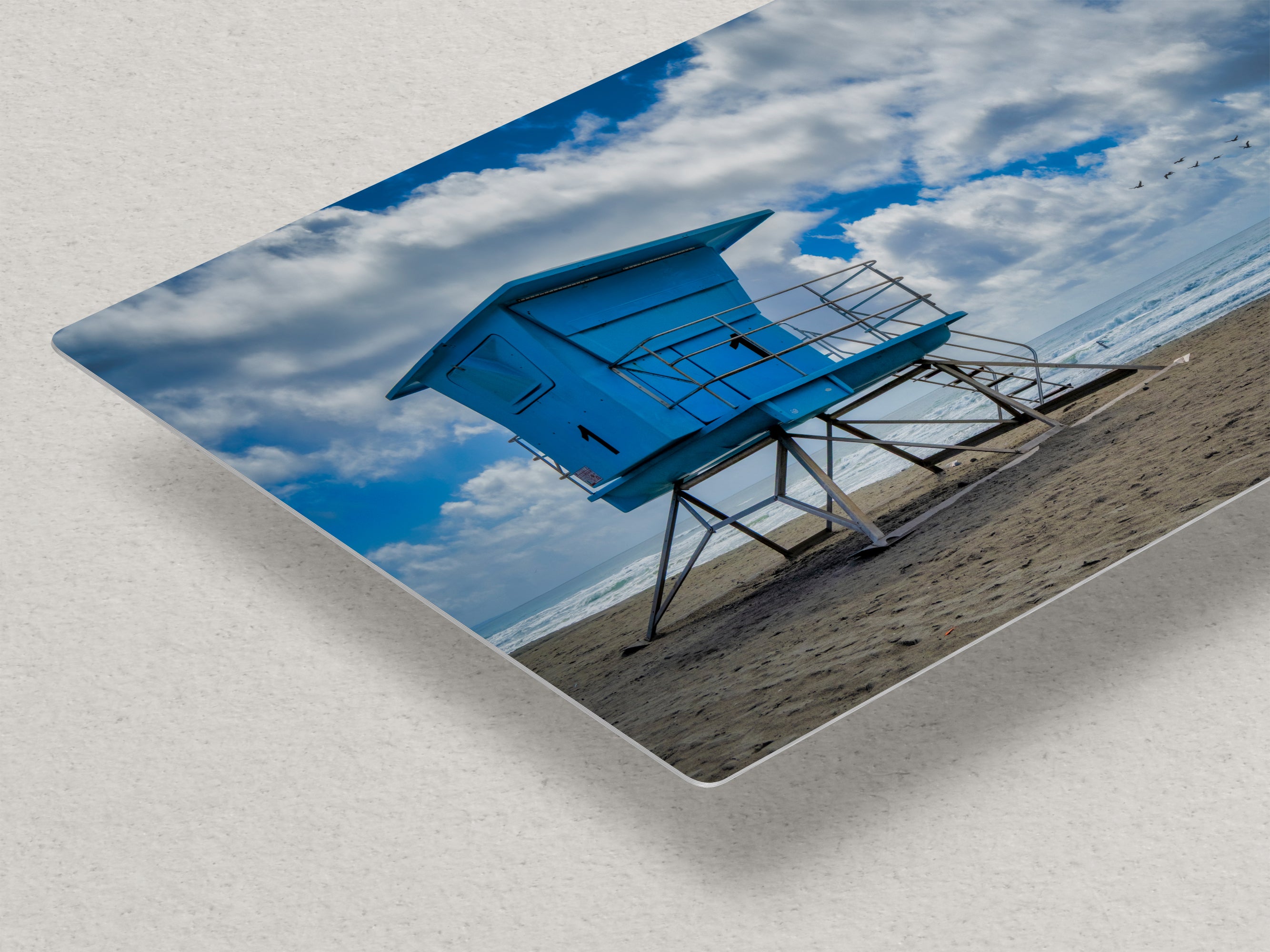 Southern California Coastline Lifeguard Tower Ocean Picture, Oceanside Relaxation Artwork for Meditation, Office, Dorm, and House Decor
