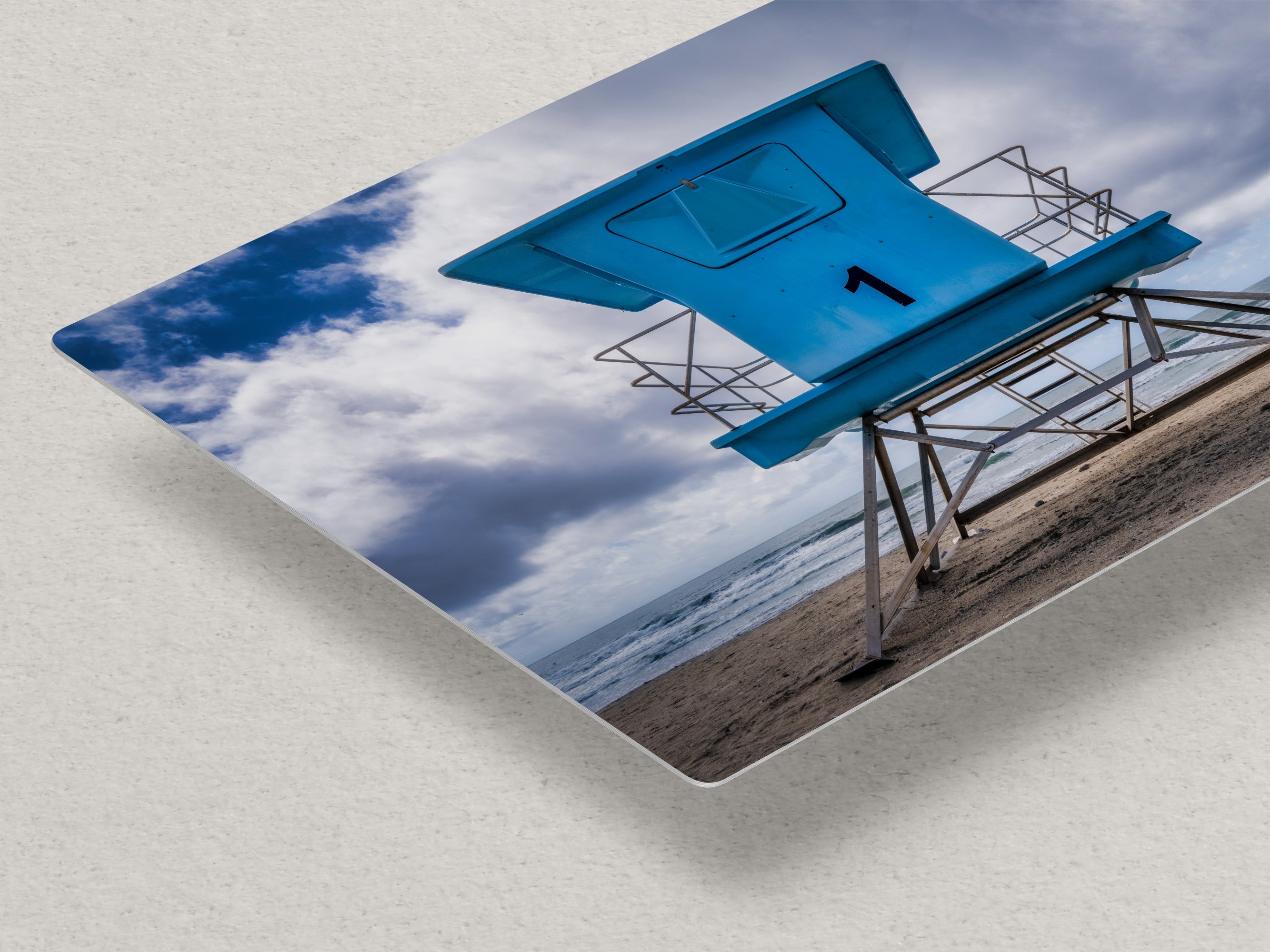 Southern California Coastline Lifeguard Tower Ocean Picture, Oceanside Pier Relaxation Artwork for Meditation, Office, Dorm, and House Decor