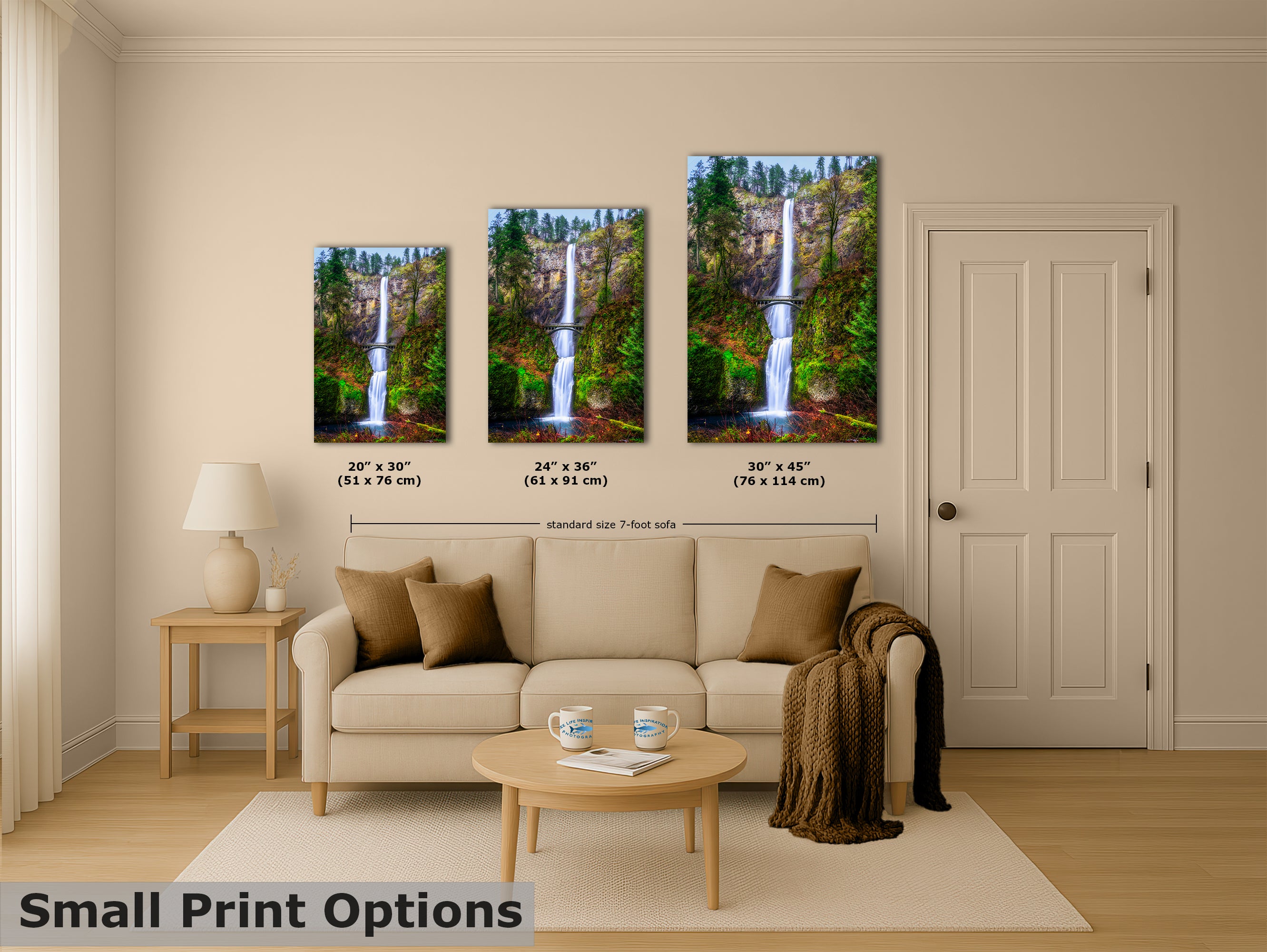 Multnomah Waterfall Picture Nature Photo Wall Art, Pacific Northwest Oregon Relaxation Artwork