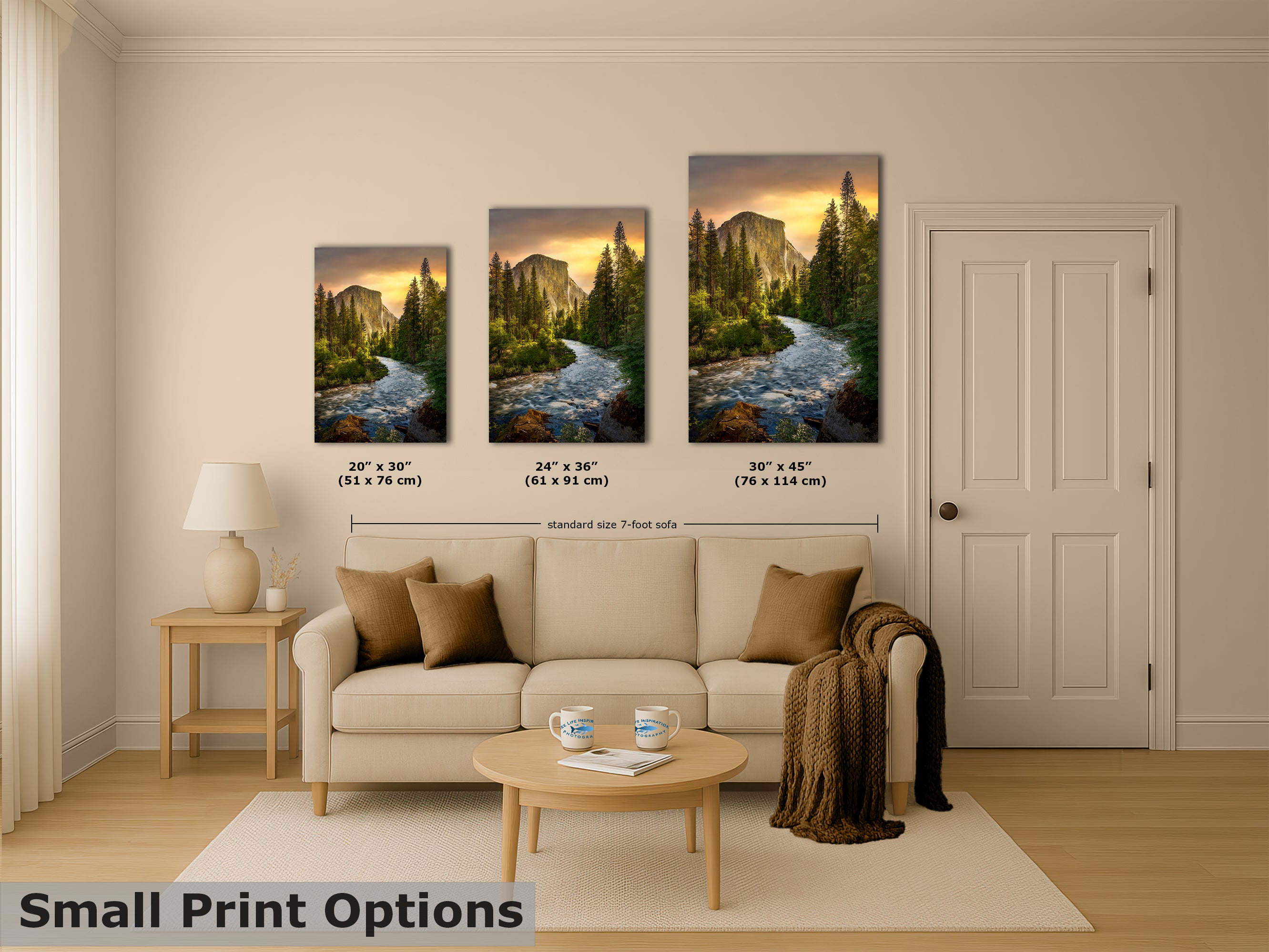 El Capitan Yosemite National Park Nature Photo with Merced River, Granite Mountain Picture Relaxation Artwork for Meditation, Dorm, Office, or House Decor