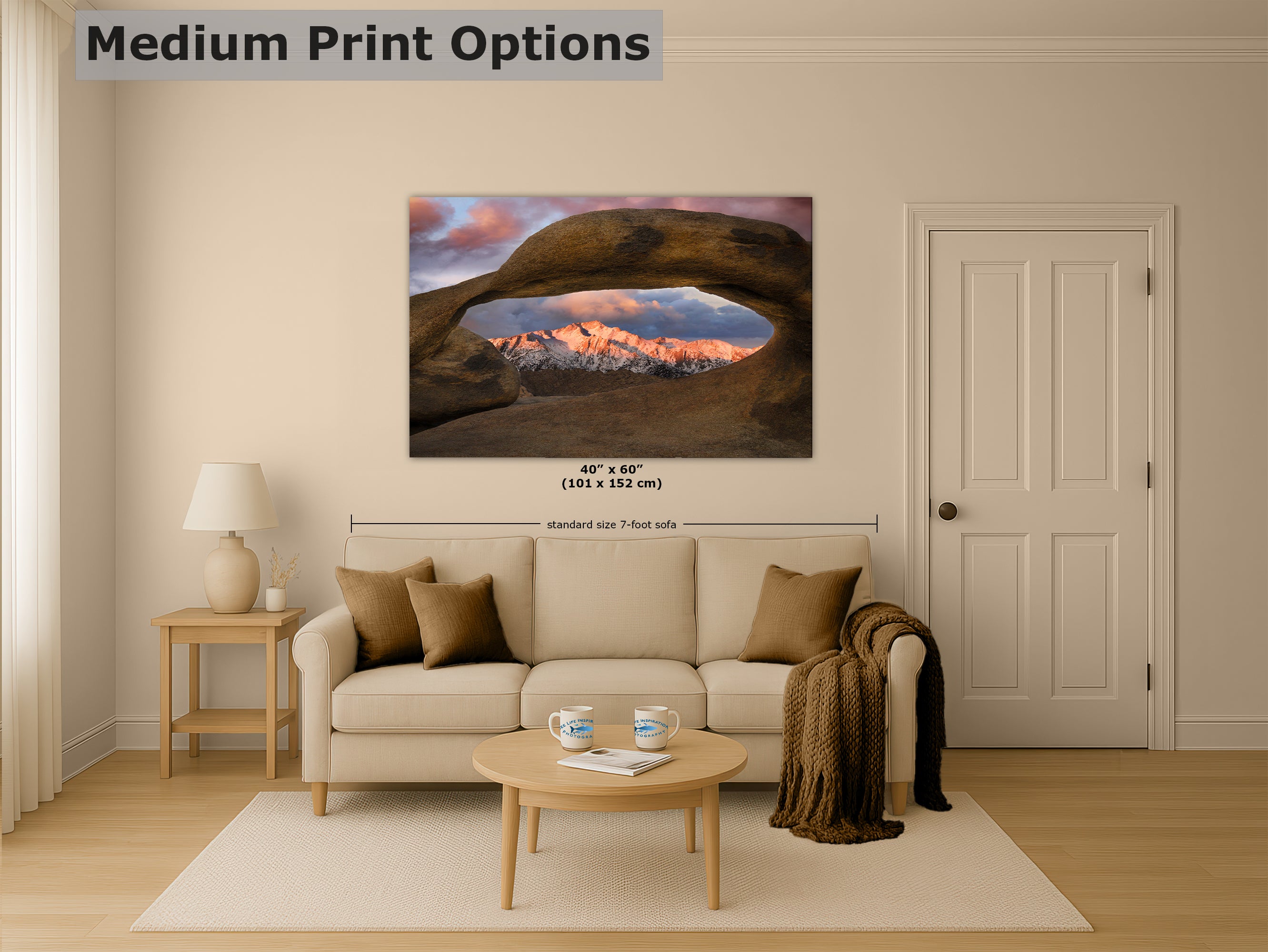 Lone Pine & Mobius Arch Mountain Picture, Nature Photo from Alabama Hills for Relaxation Art for Meditation, Office, and House Decor