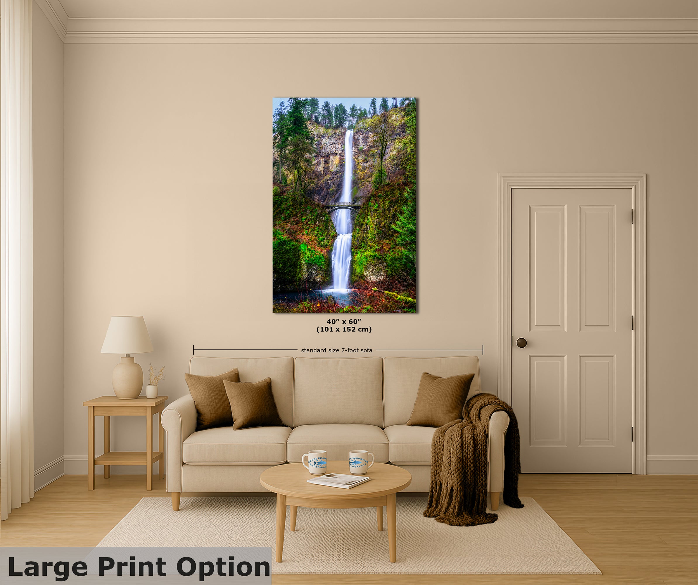 Multnomah Waterfall Picture Nature Photo Wall Art, Pacific Northwest Oregon Relaxation Artwork
