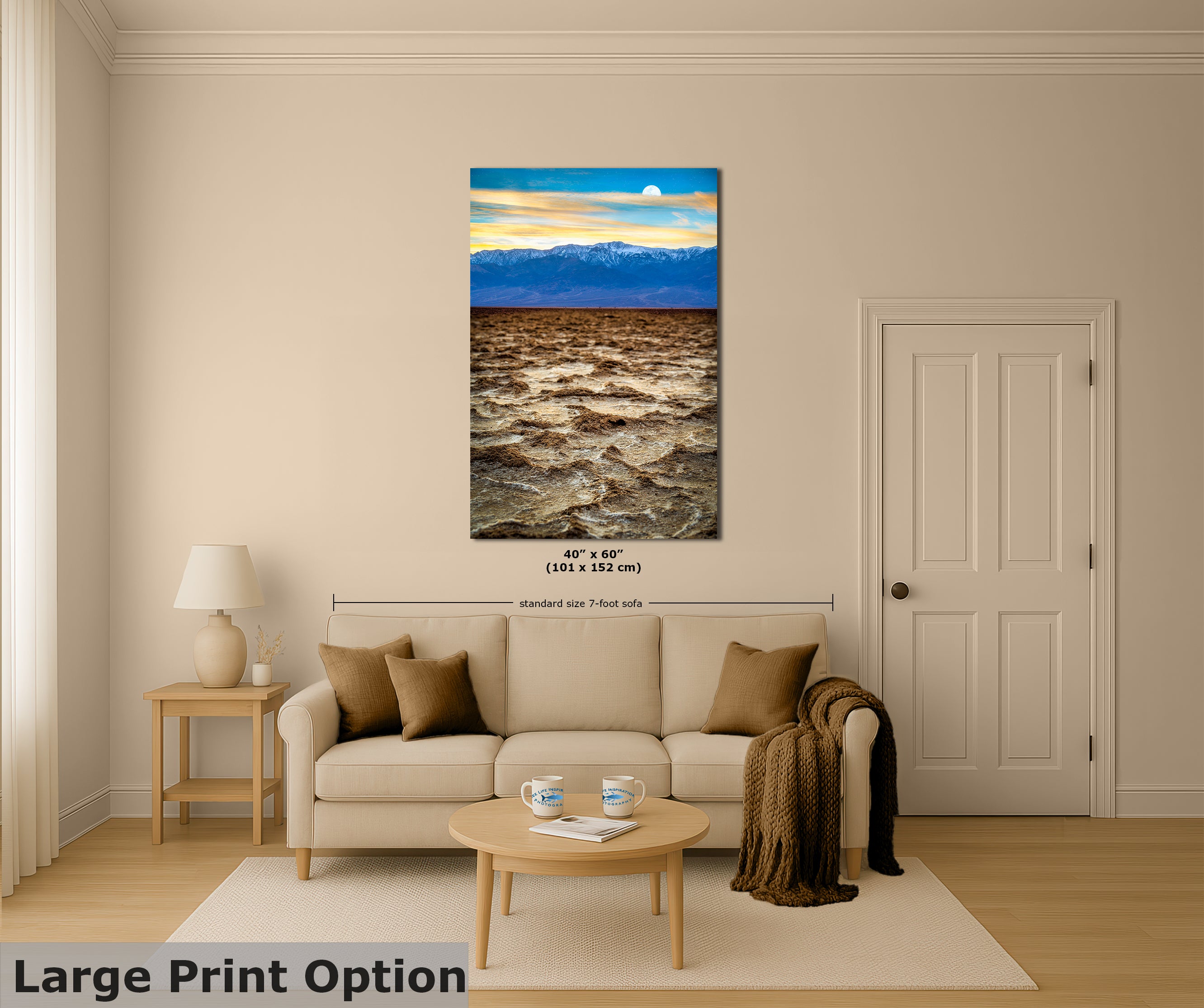 Death Valley National Park California Desert Picture Nature Photo, Badwater Basin Salt Flats and Telescope Peak Sunset Photo for House Decor