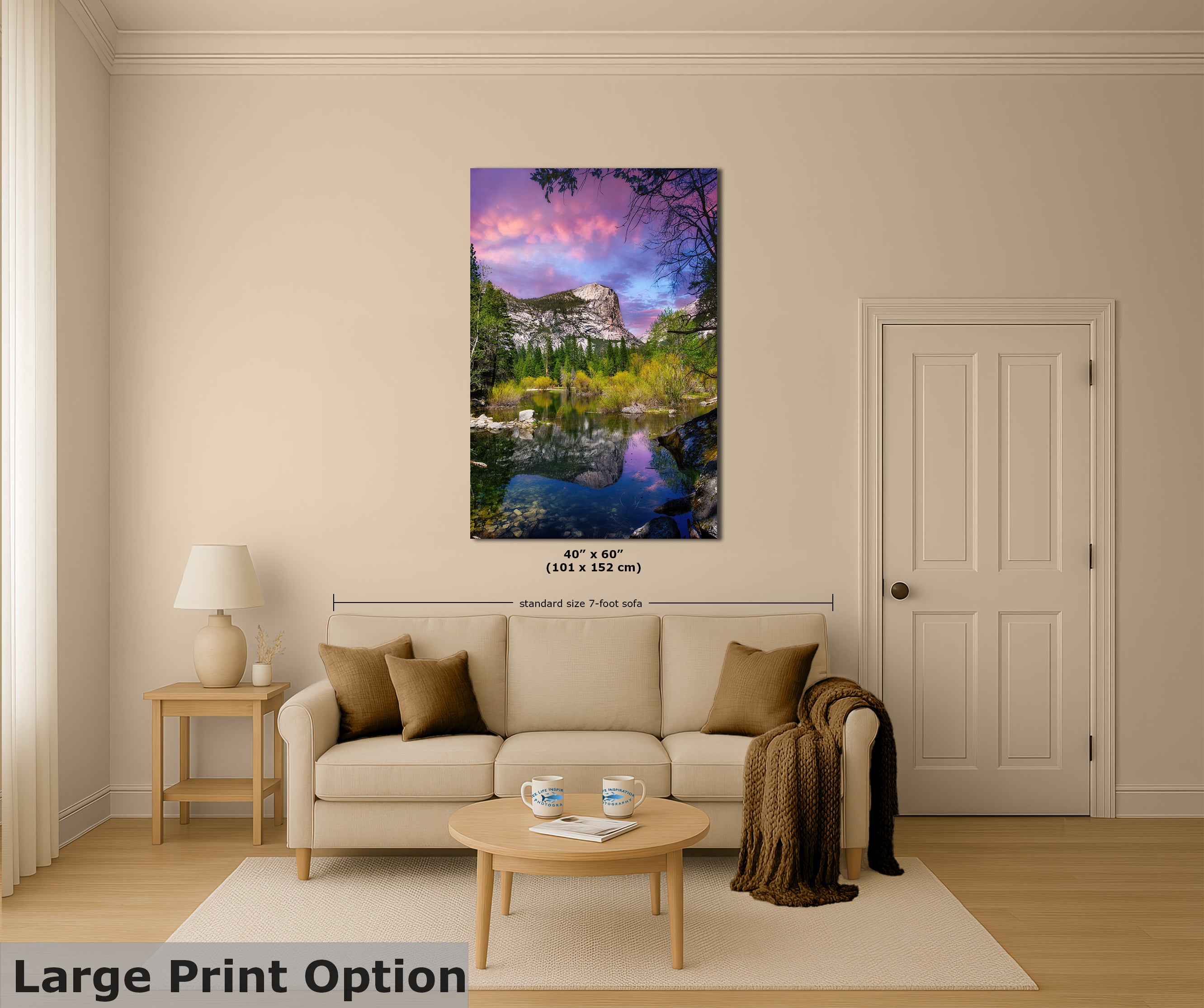 Mirror Lake Yosemite National Park Mountain Picture Nature Photo Relaxation Artwork of Mt. Watkins for Meditation, Office, and House Decor