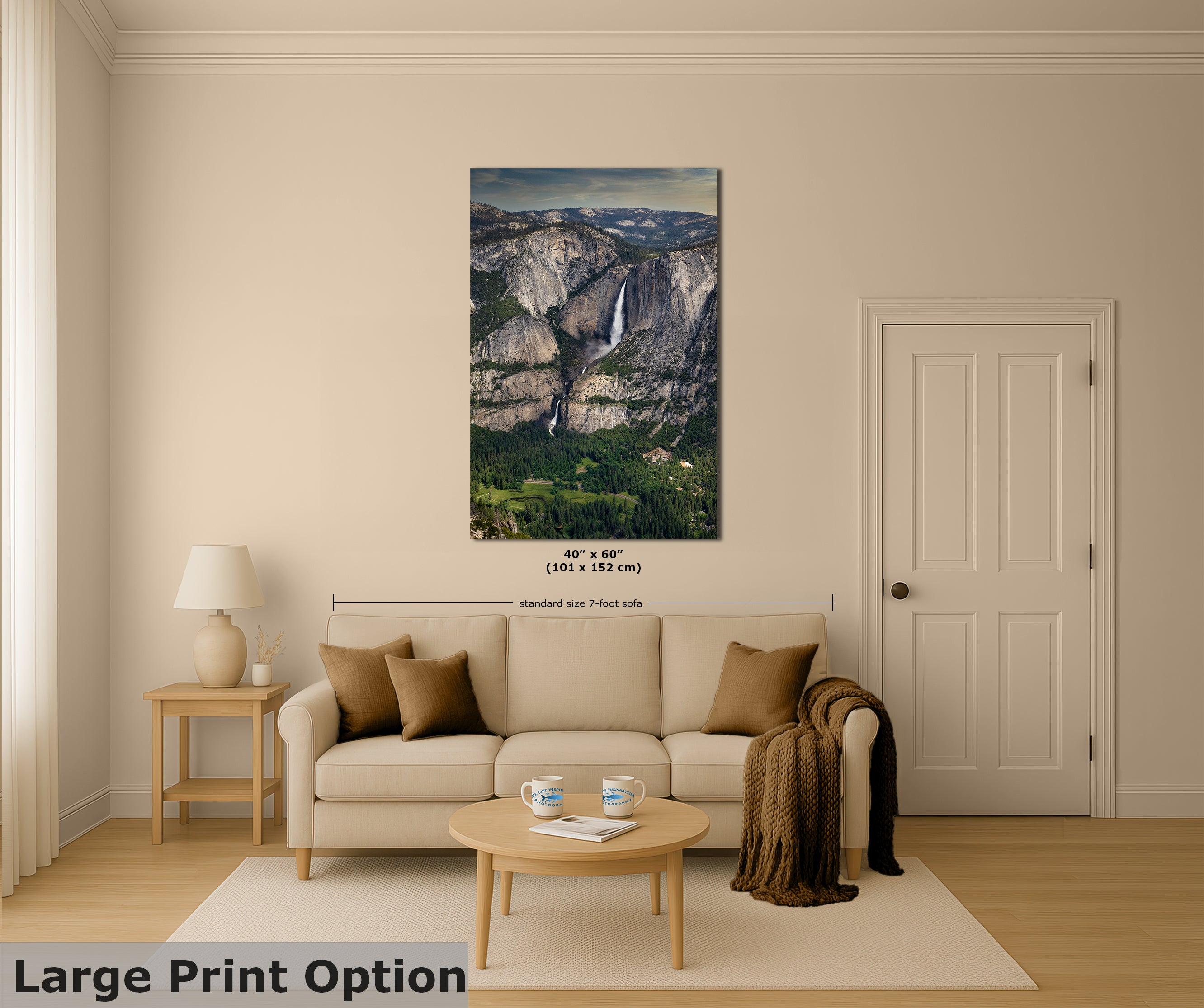 Yosemite Falls Glacier Point National Park Nature Photo Relaxation Artwork for Meditation, Office, Dorm, Apartment, and House Decor