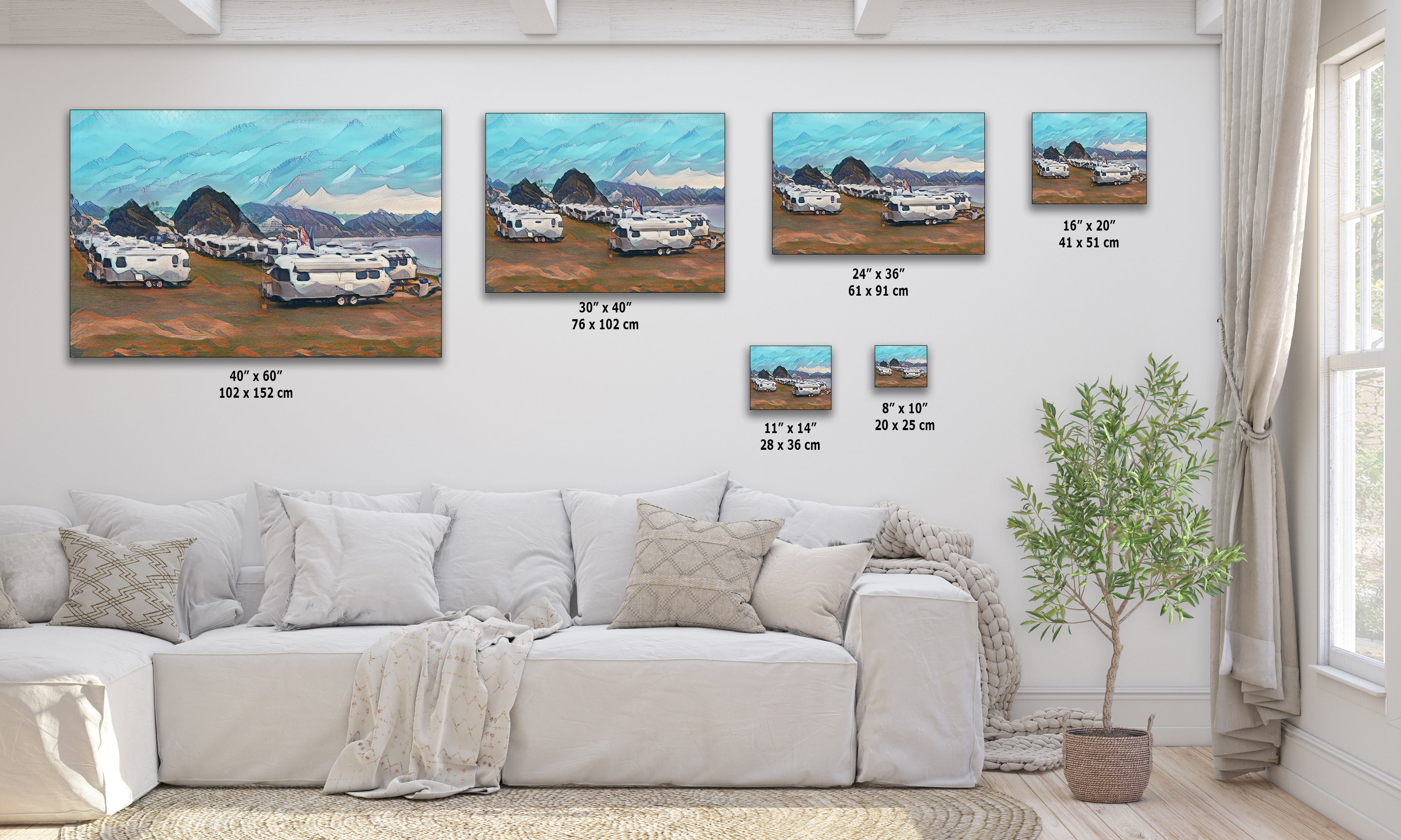 Airstream Travel Trailer with Mountainscape Camping Decoration