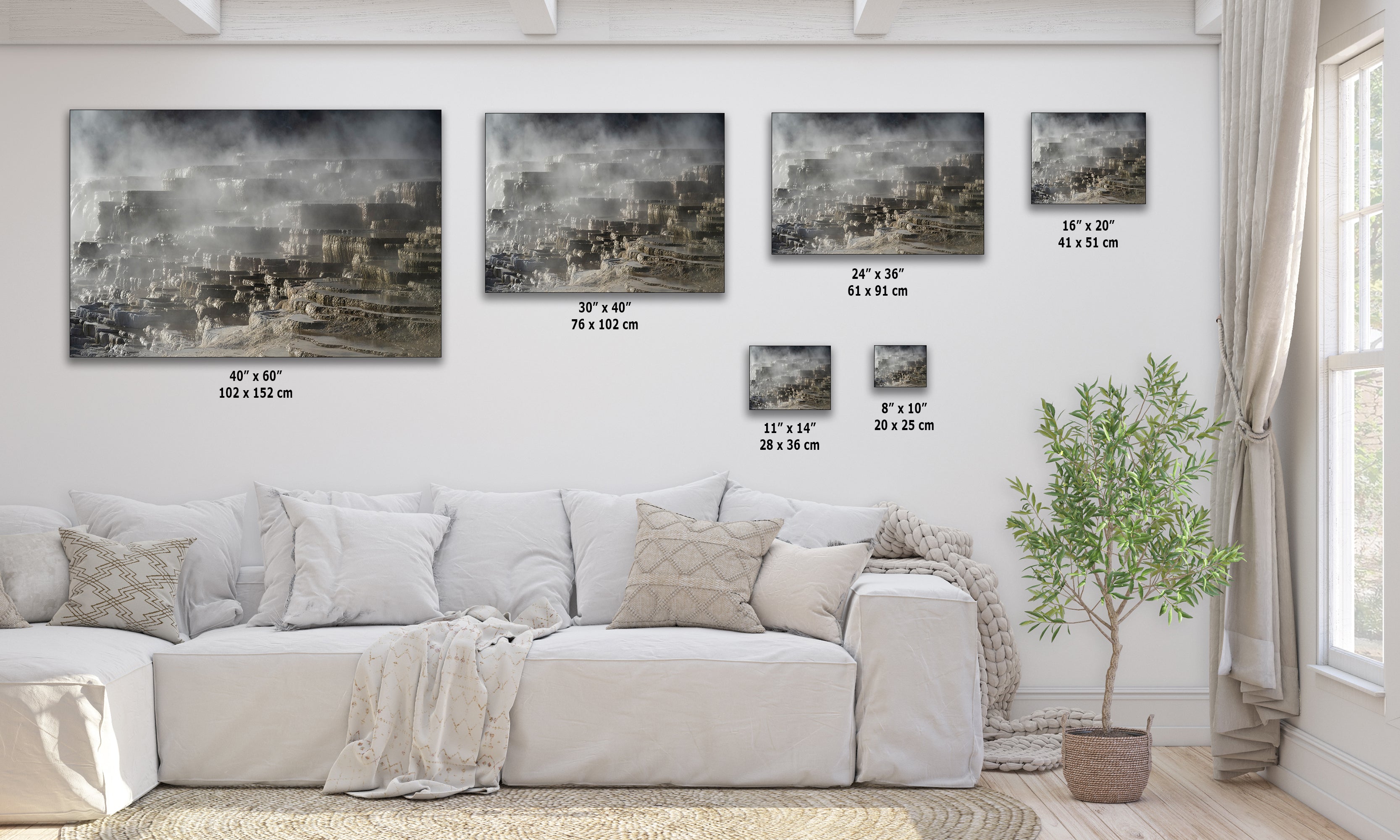 Mammoth Hot Springs Yellowstone National Park Nature Photo | Wyoming Mountain Picture Relaxation Artwork for Meditation or House Decor