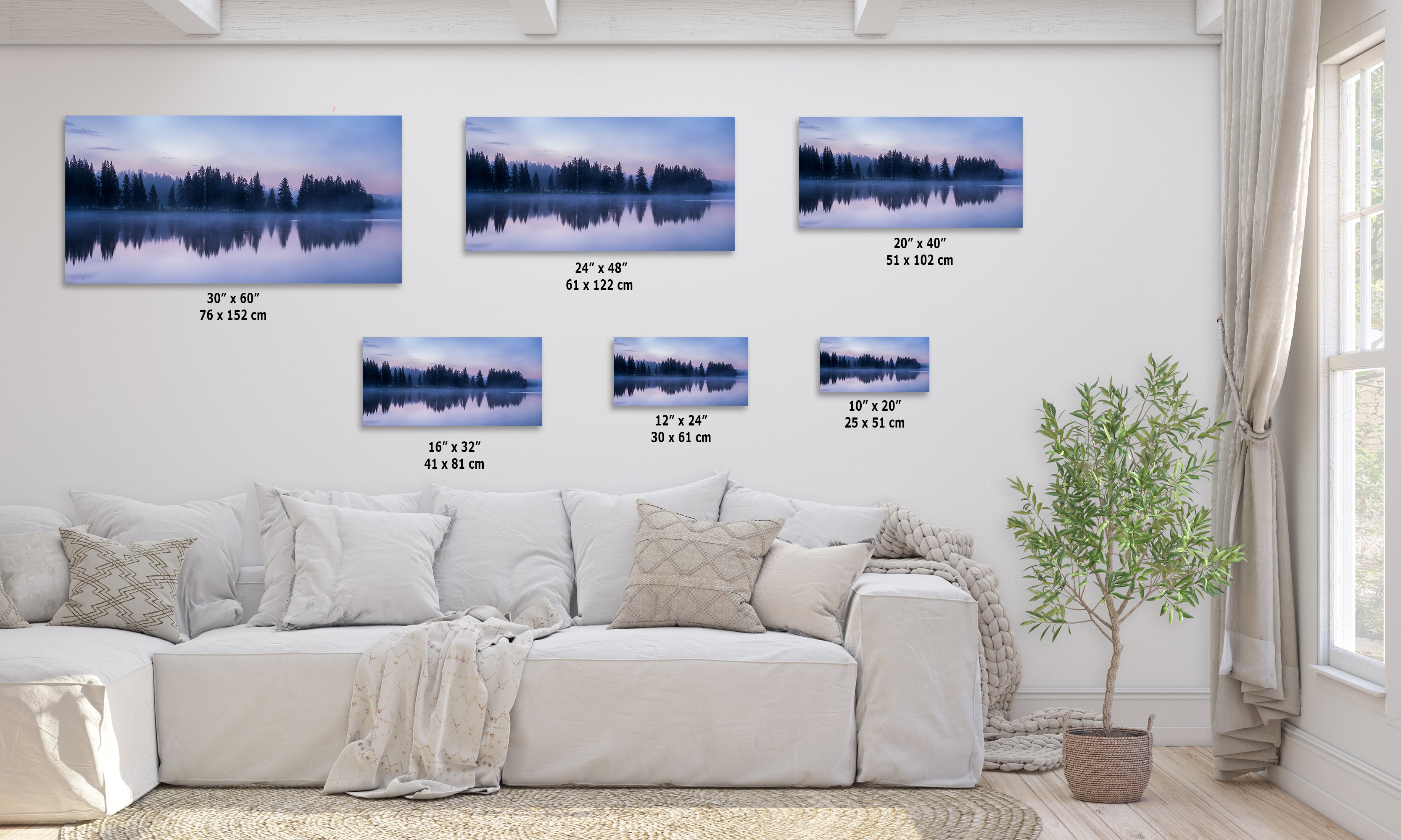 Yellowstone Lake Foggy Forest Picture, Reflection Nature Photo, Wyoming Landscape Relaxation Artwork for Meditation, Office, & House Decor