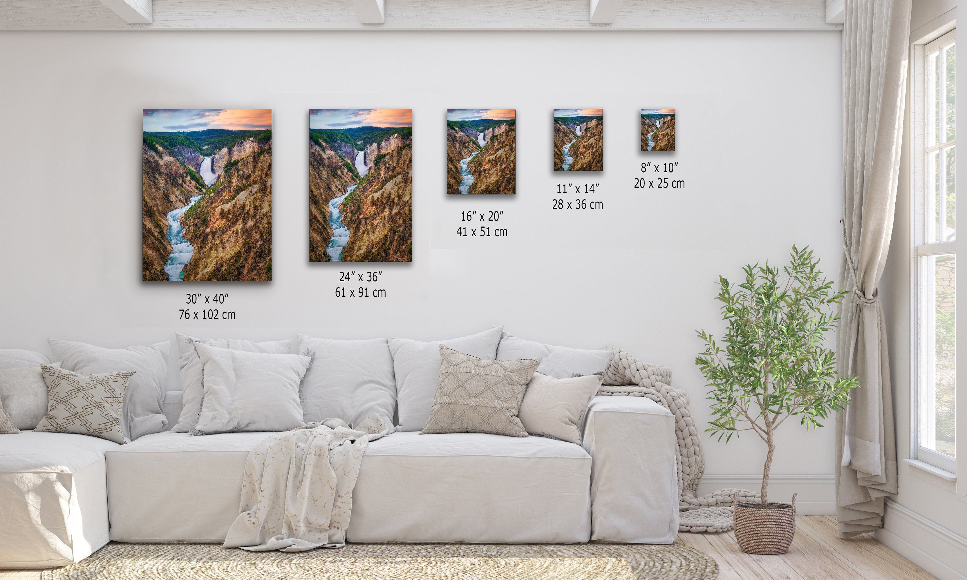 Yellowstone Falls National Park Canyon Waterfall Picture Nature Photo Relaxation Artwork Bohemian Style Wyoming Landscape, Meditation & House Decor