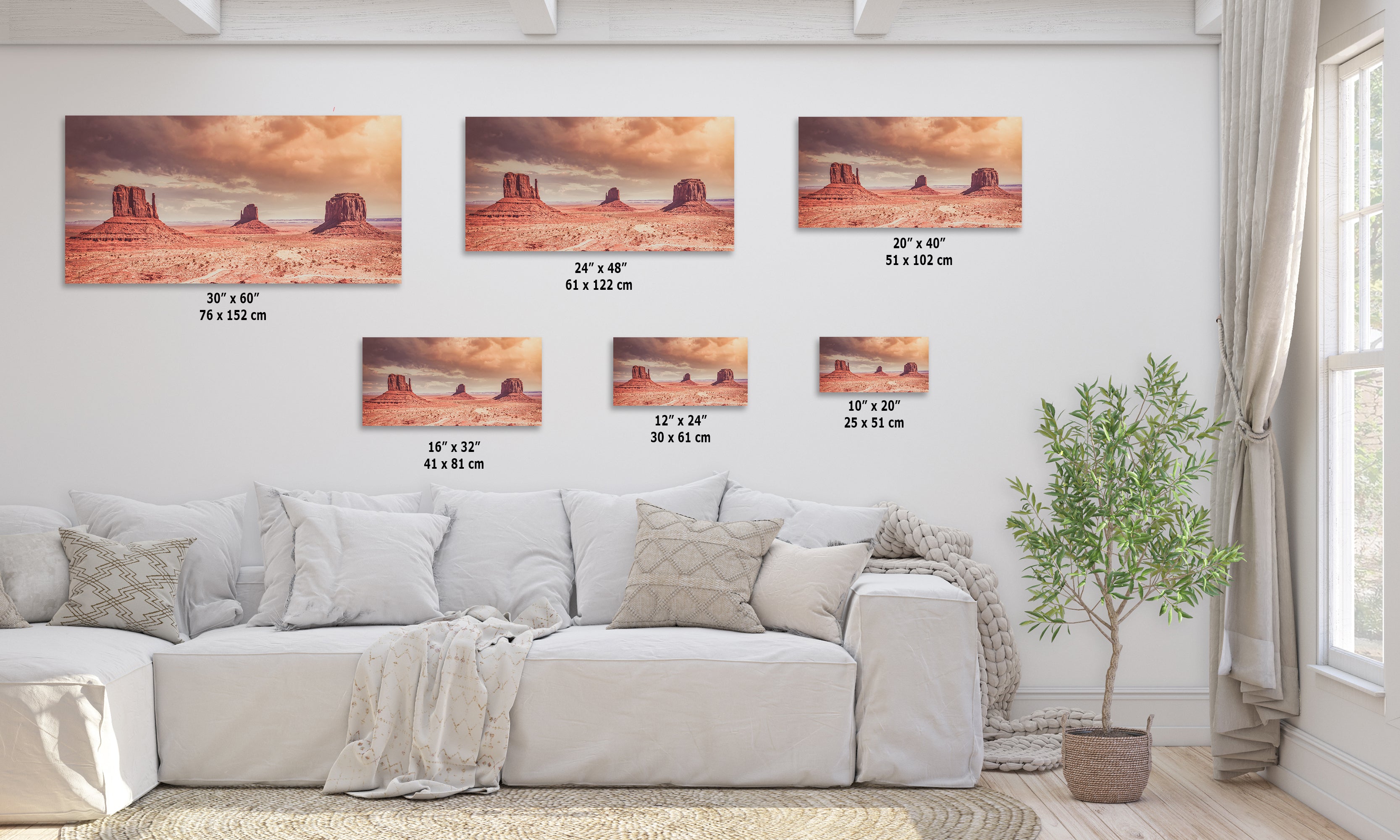 Monument Valley Panorama Arizona Desert Picture Nature Photo, Bohemian Style Relaxation Artwork for Meditation, Apartment, Office & House Decor