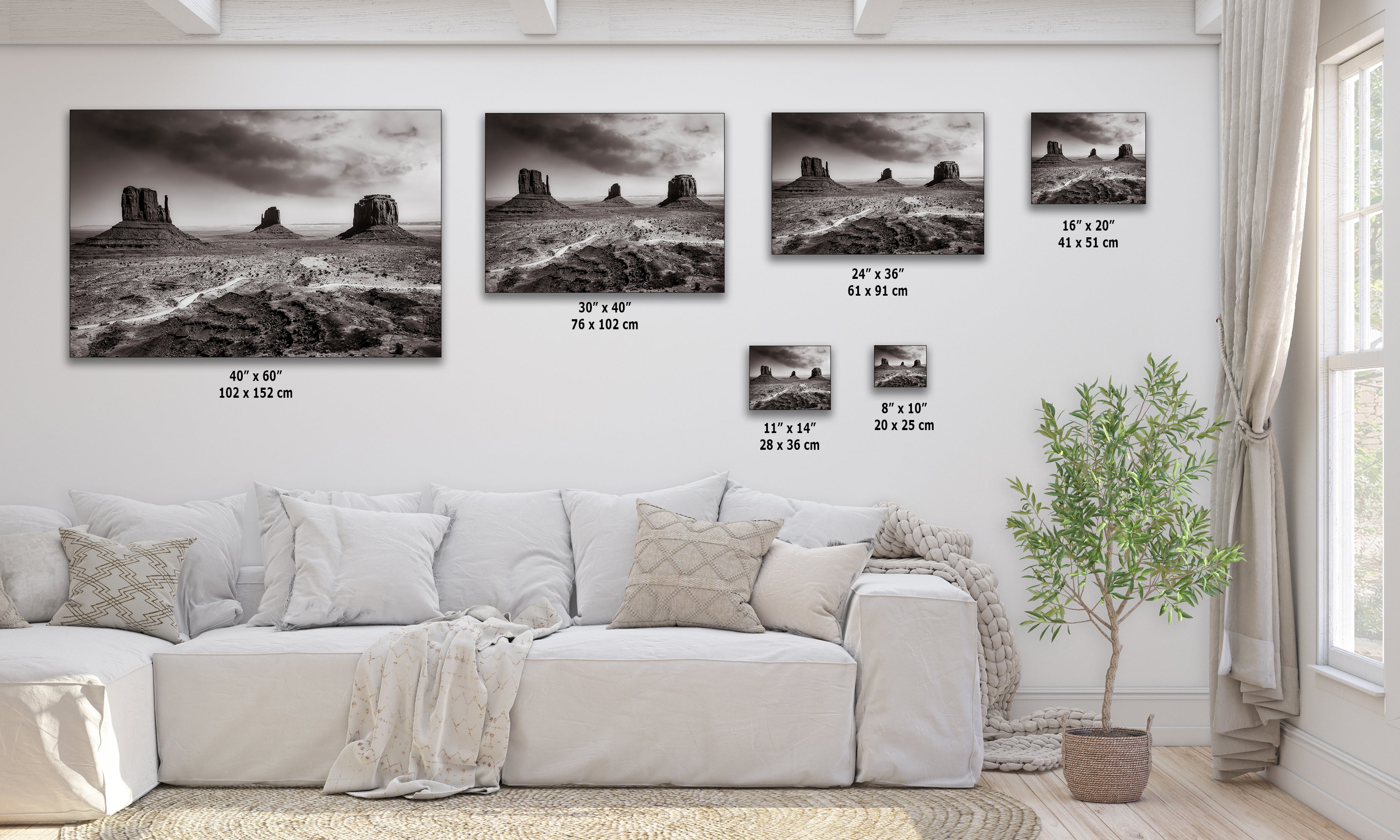 Monument Valley Arizona Desert Picture, Black and White Nature Photo, Bohemian Style Relaxation Artwork for Meditation, Apartment, Office & House Decor