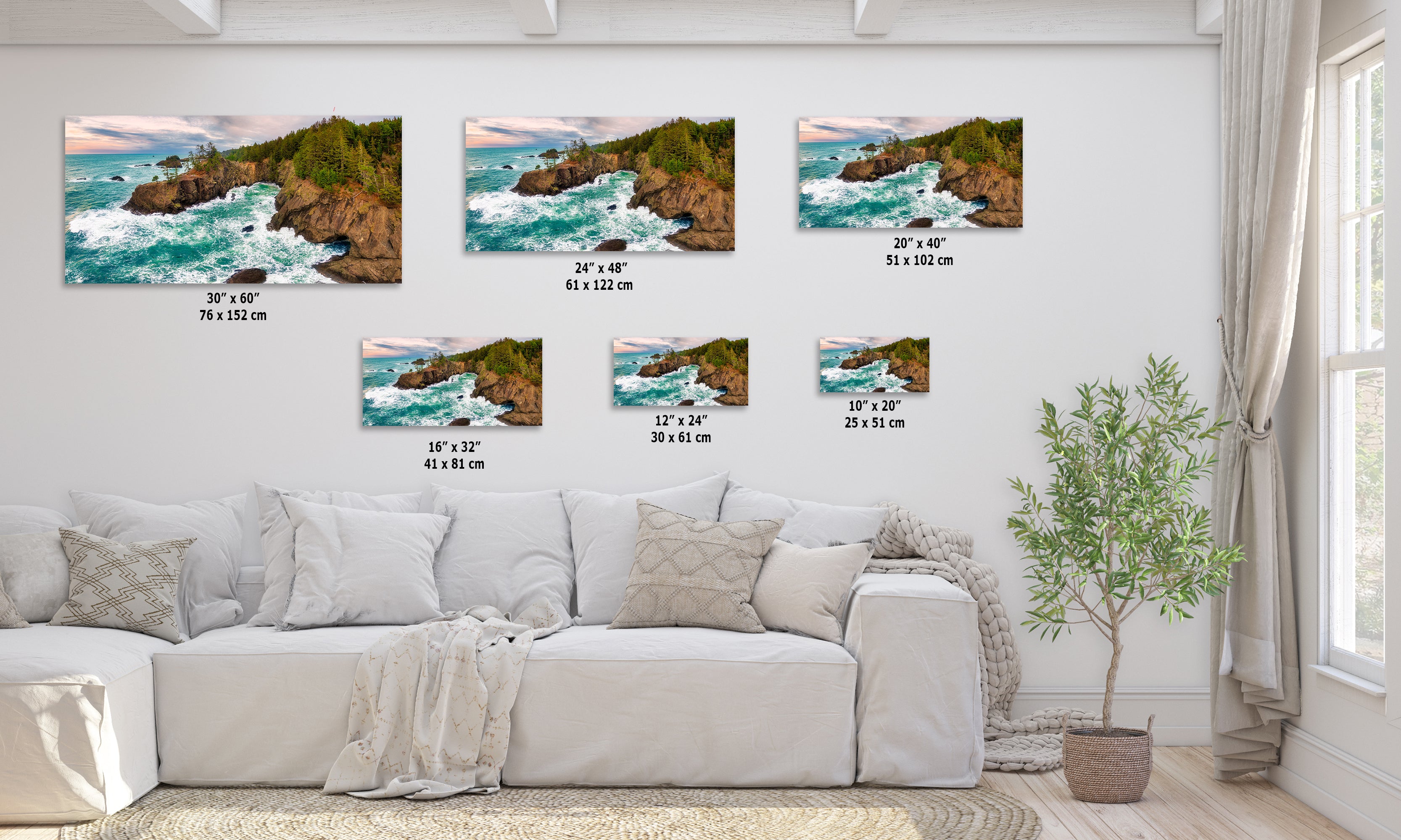 Oregon Coast Ocean Picture, Pacific Northwest Nature Photo Panorama Relaxation Artwork for Meditation, Apartment, Office & House Decor