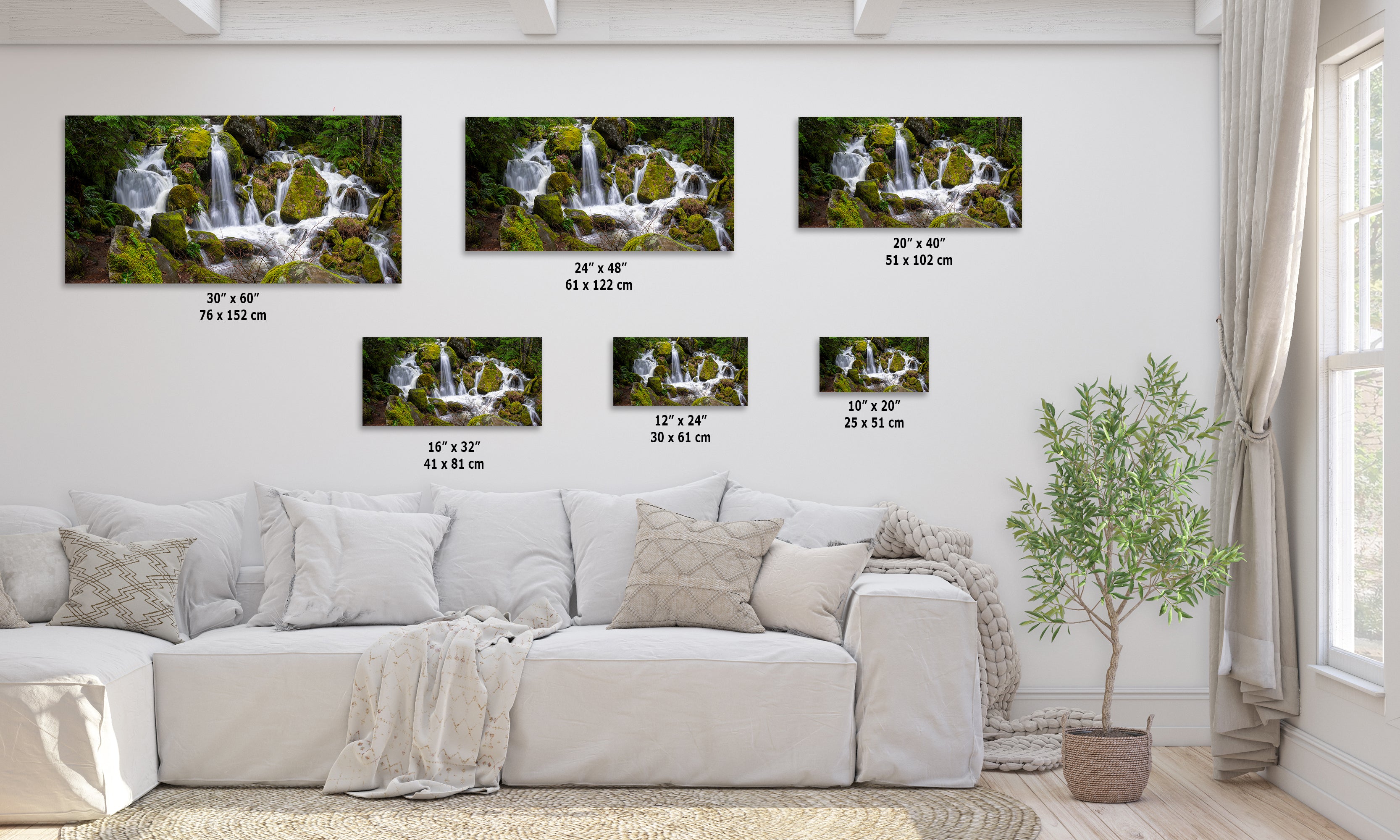 Oregon Pacific Northwest Waterfall Picture Nature Photo Relaxation Artwork in Bohemian Style for Meditation, Office, Apartment, House Decor