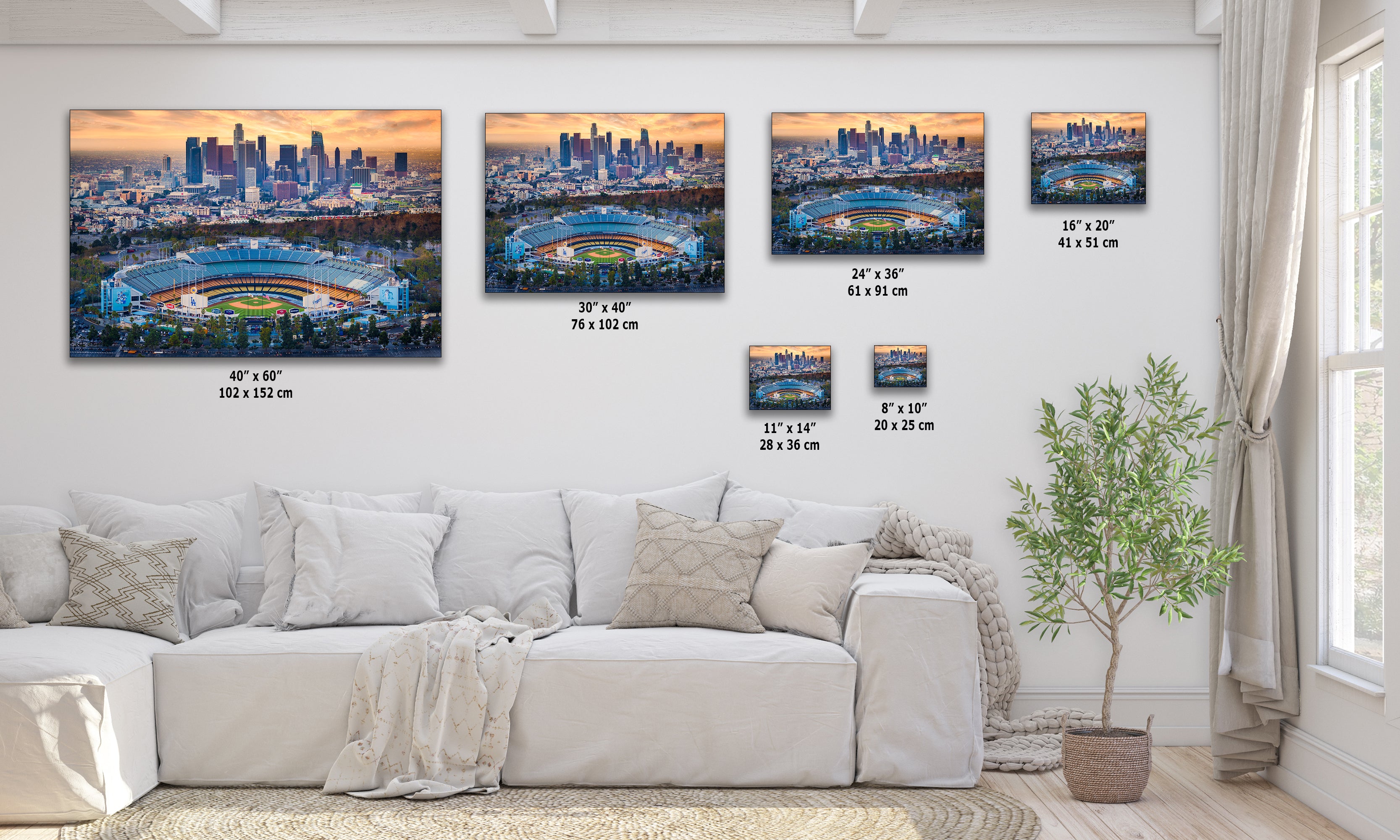 Los Angeles Dodgers Baseball Stadium, LA Skyline Urban Cityscape Photo Art